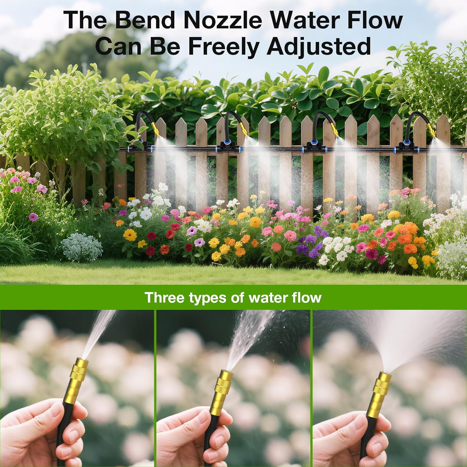 Alternative view of MIXC 100Ft 1/4" Drip Irrigation System,2026-Upgrade Garden Irrigation Kit with 16pcs Adjustable Copper Nozzles,Automatic Atomizing Watering Sprinkler System for Outdoor,Raisedbed,Lawn,Greenhouse