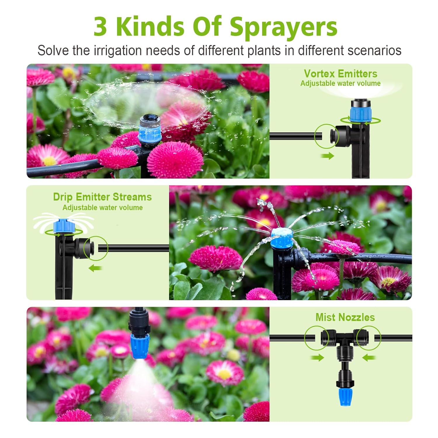 Alternative view of Kafuzi 230FT New Quick-Connect Drip Irrigation System Kit, Automatic Garden Watering Misting System for Greenhouse, Yard, Lawn, Plant with 1/2 inch Hose 1/4 inch Distribution Tubing and Accessories