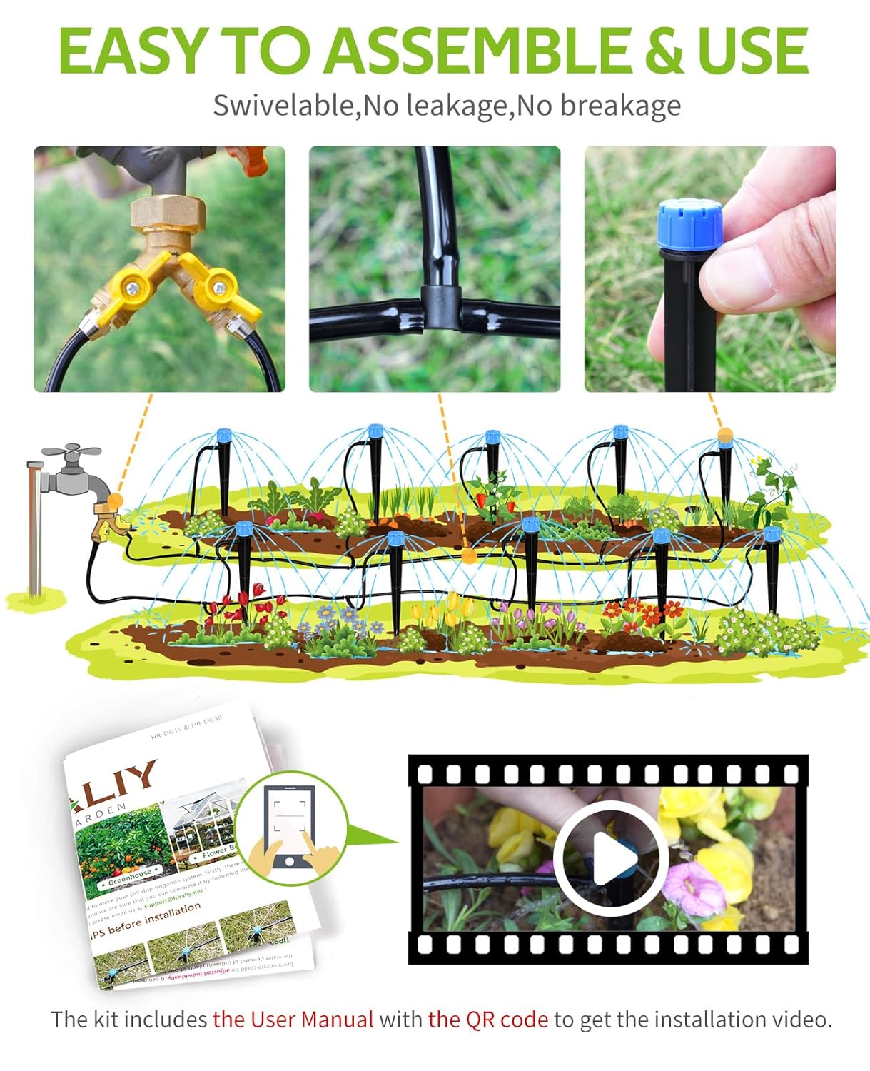 HIRALIY 100ft Drip Irrigation Kit Plant Watering System 8x5mm Blank Distribution Tubing DIY Automatic Irrigation Equipment Set for Garden Greenhouse Flower Bed Patio Lawn - Image 3