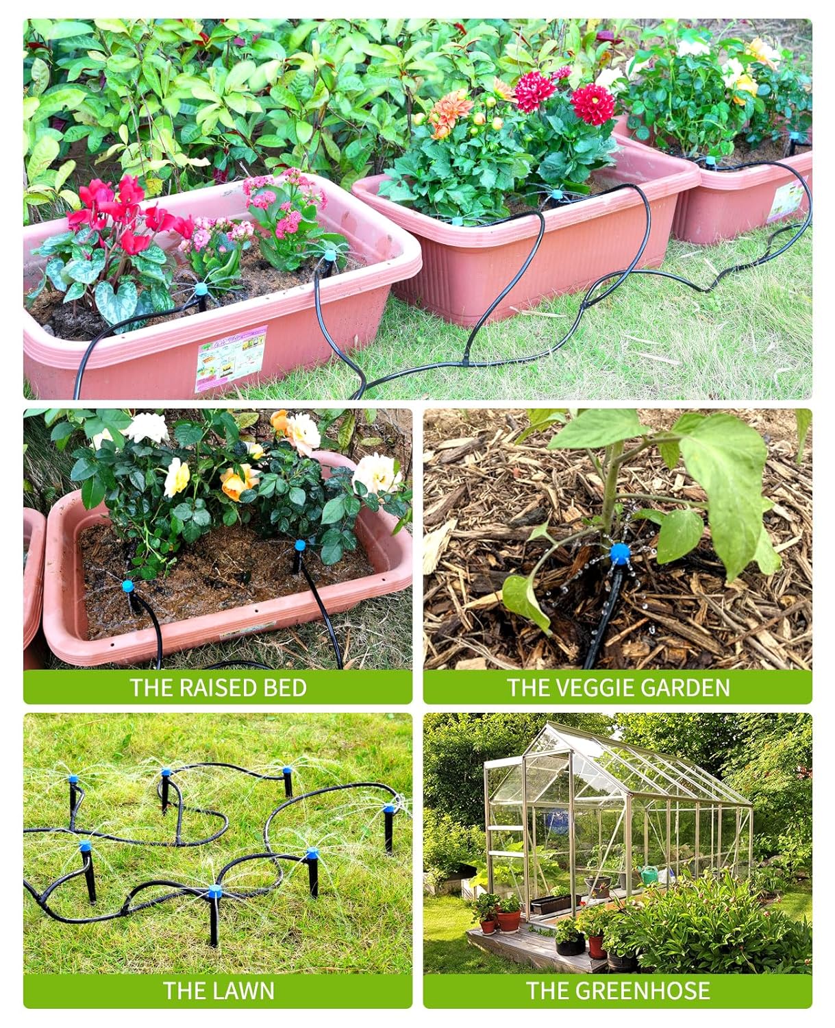 HIRALIY 100ft Drip Irrigation Kit Plant Watering System 8x5mm Blank Distribution Tubing DIY Automatic Irrigation Equipment Set for Garden Greenhouse Flower Bed Patio Lawn - Image 4
