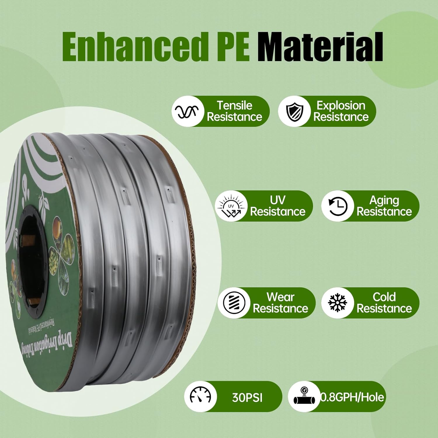 Alternative view of 500FT 5/8 Inch 16 Mil Drip Tape Irrigation Kit, 6" Spacing Roll 16 Mil Drip Tape Irrigation, Durable Reinforced PE Material Anti-Bird Pecking Silver Anti-Burning Seedlings Drip Irrigation System