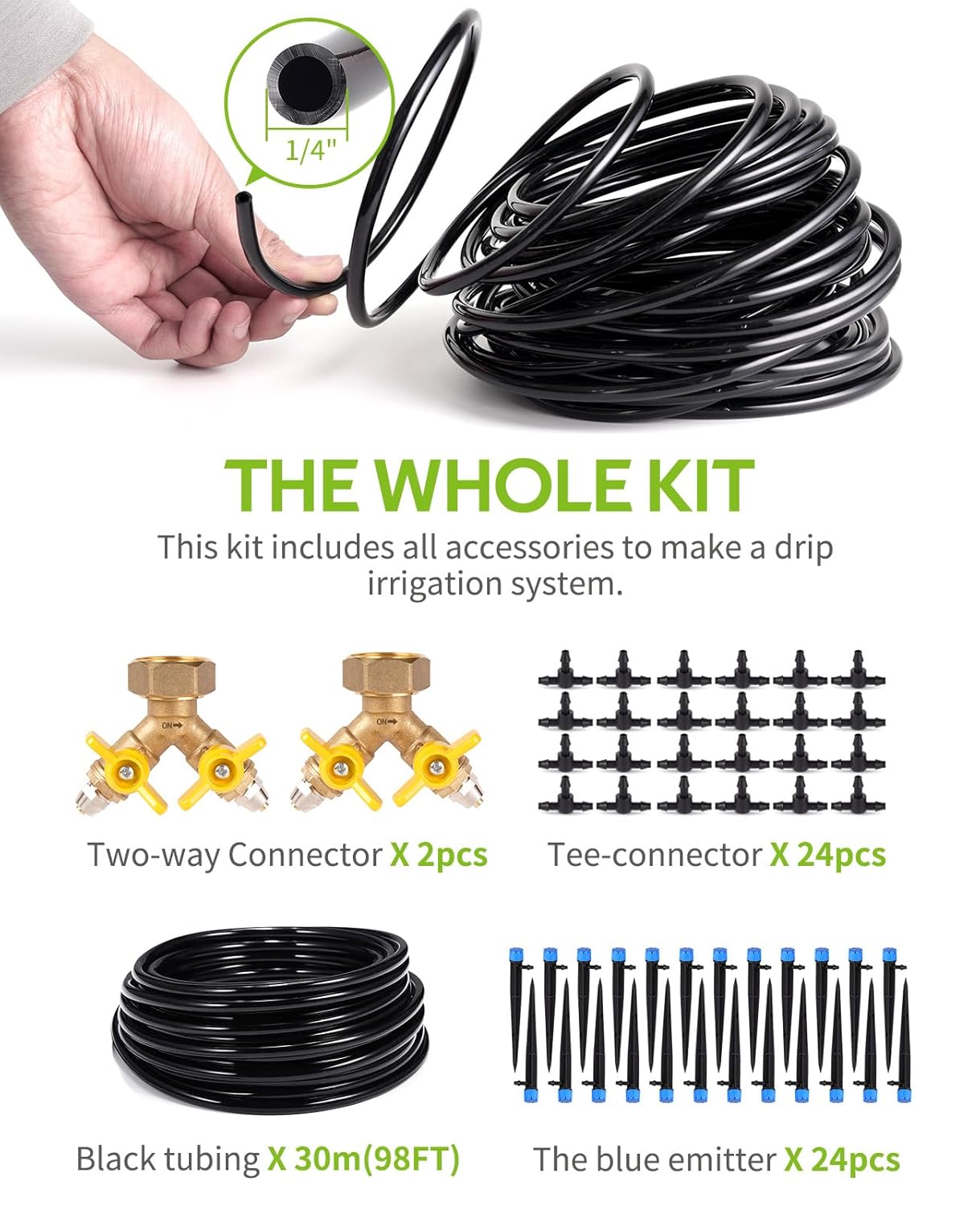HIRALIY 100ft Drip Irrigation Kit Plant Watering System 8x5mm Blank Distribution Tubing DIY Automatic Irrigation Equipment Set for Garden Greenhouse Flower Bed Patio Lawn - Image 5