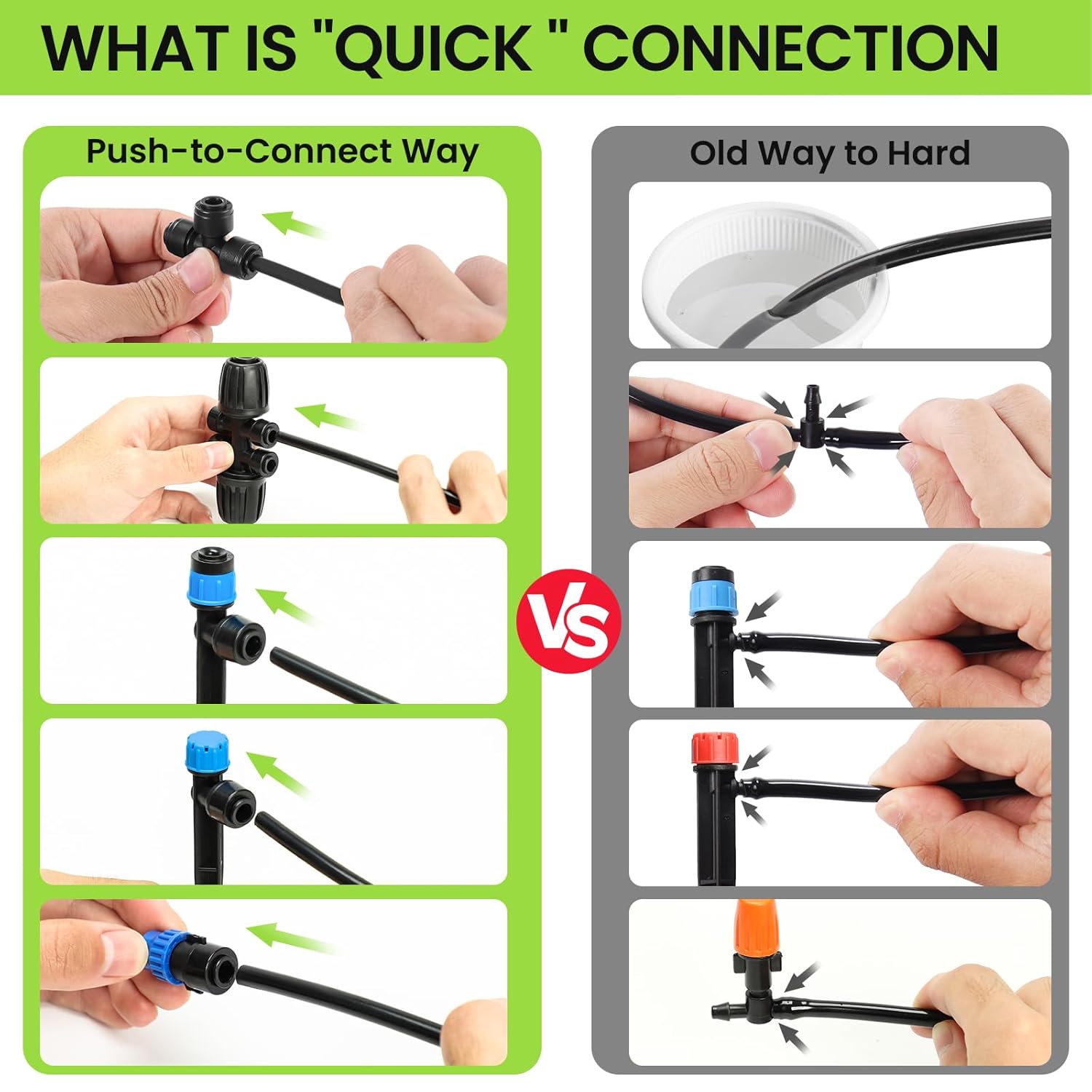 Bonviee Drip Irrigation System, 230FT Garden Watering System with Quick-to-Connect Fittings, Adjustable Drip Emitters, 1/4u201D & 5/16u201D Tubing, Drip Irrigation Kit for Raised Garden Beds, Greenhouse, Lawn - Image 4