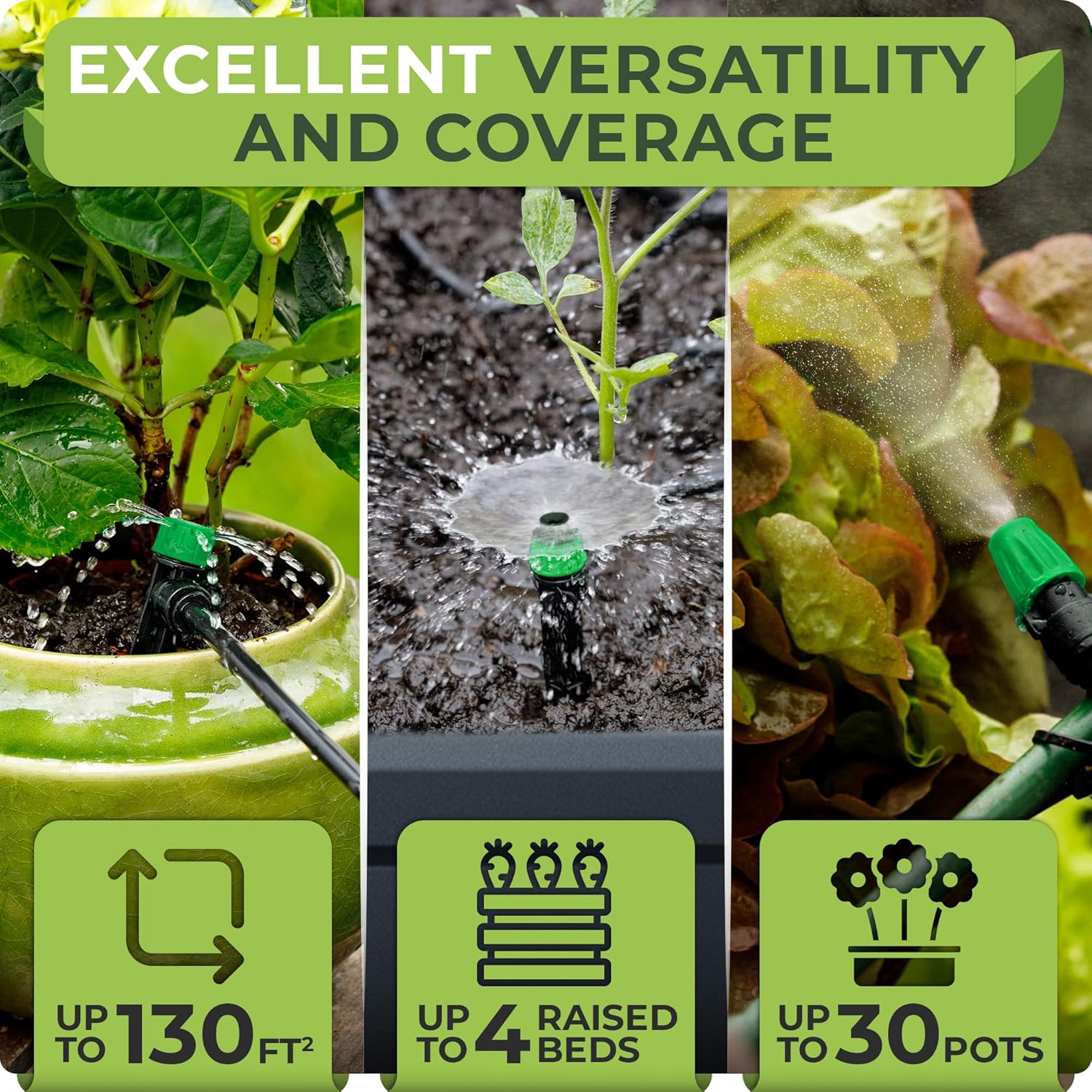 Alternative view of CARPATHEN Drip Irrigation System - Adjustable Quick Connect Irrigation System for Gardens up to 131ft, Raised Beds - Complete Garden Watering System - 1/4 Emitters, 1/2" and 1/4" Tubing and Connectors