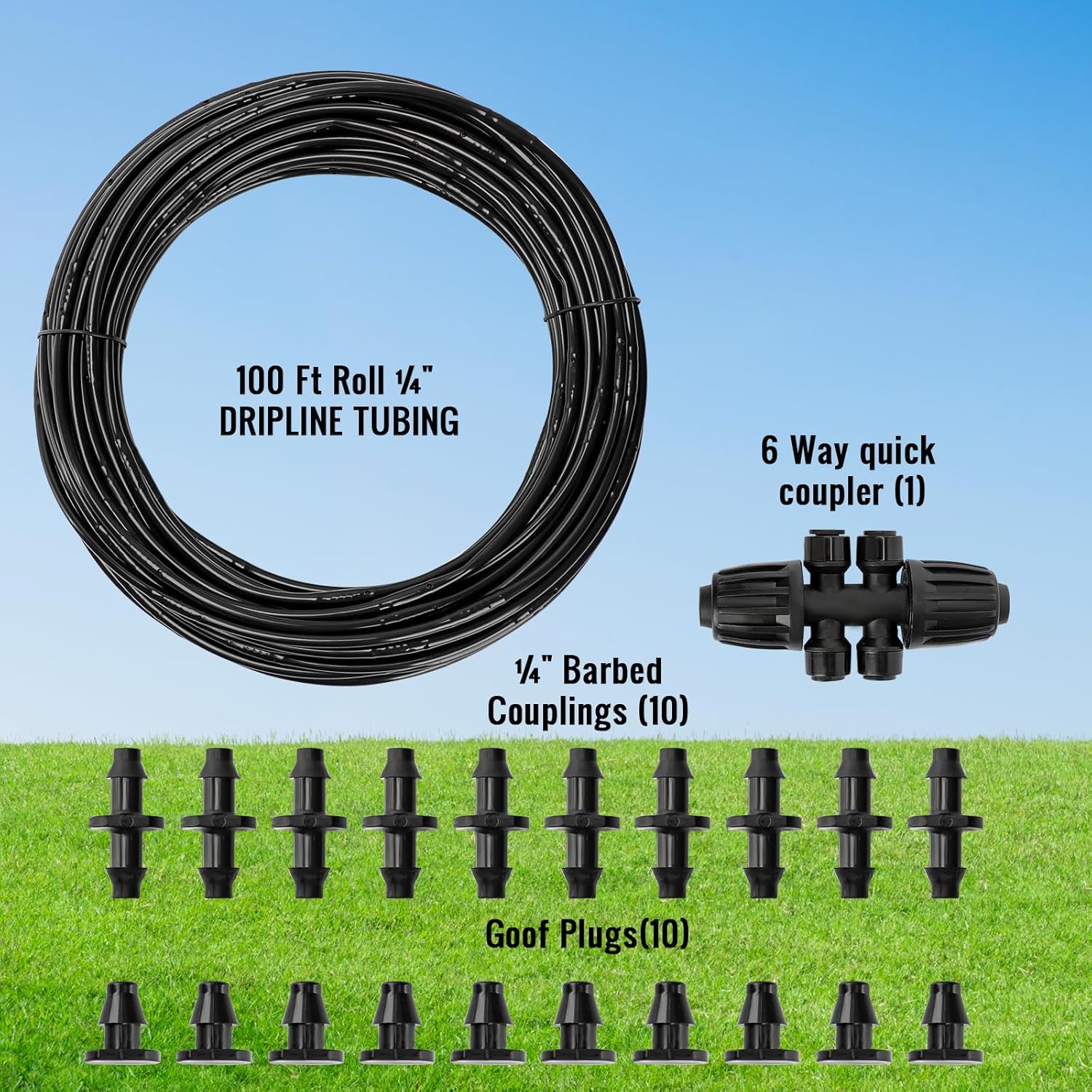 Alternative view of MIXC 1/4" Irrigation Dripline Tubing (100 Ft Roll) with 6" Emitter Spacing - 1/4" Drip Irrigation Fittings Included (Black)