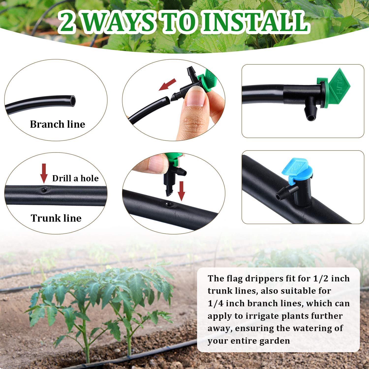 Alternative view of 60 Pieces Drip Emitter Garden Flag Irrigation Dripper in 3 Sizes, Trees and Shrubs, 1 GPH, 2 GPH, 4 GPH