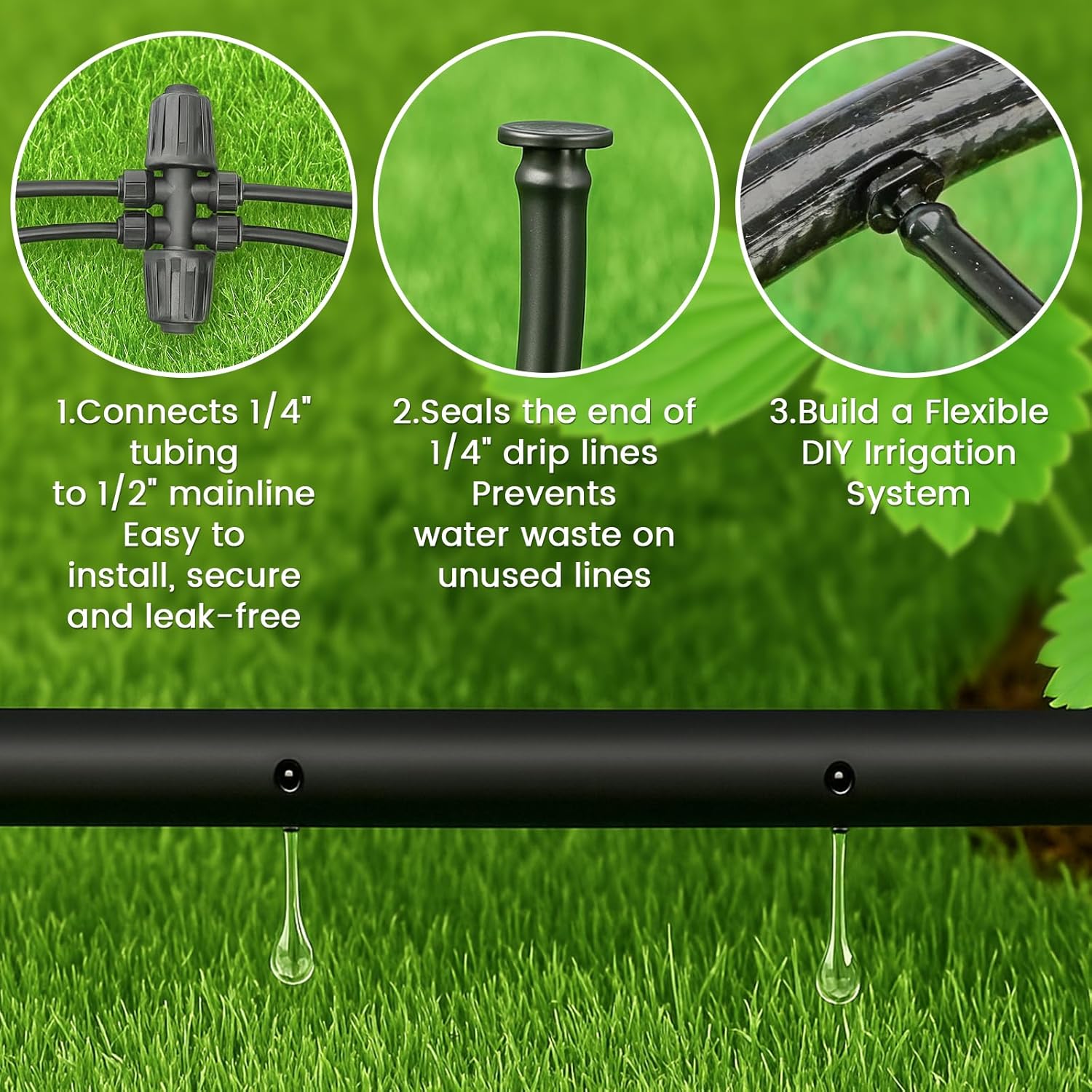 MIXC 1/4" Irrigation Dripline Tubing (100 Ft Roll) with 6" Emitter Spacing - 1/4" Drip Irrigation Fittings Included (Black) - Image 4
