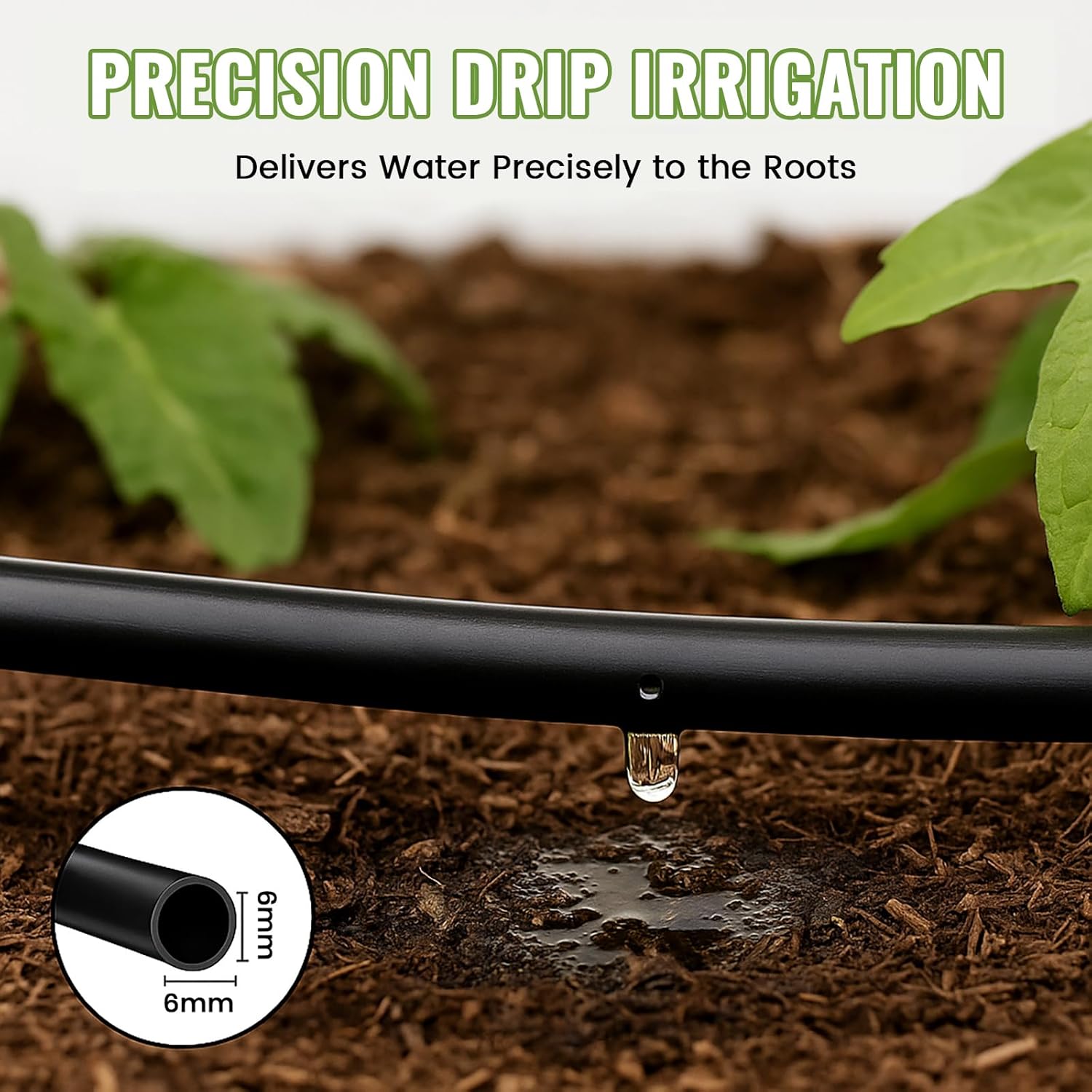 MIXC 1/4" Irrigation Dripline Tubing (100 Ft Roll) with 6" Emitter Spacing - 1/4" Drip Irrigation Fittings Included (Black) - Image 5