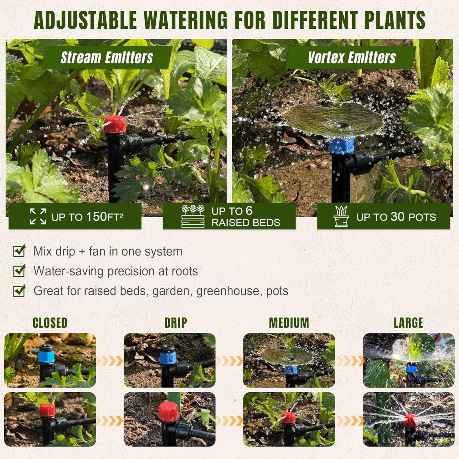 Alternative view of Push-to-Connect Drip Irrigation System Adjustable Irrigation System for Garden Raised Bed Automatic Plant Watering System Complete Drip Irrigation Kit with Drip Emitters, Tubing, Connectors