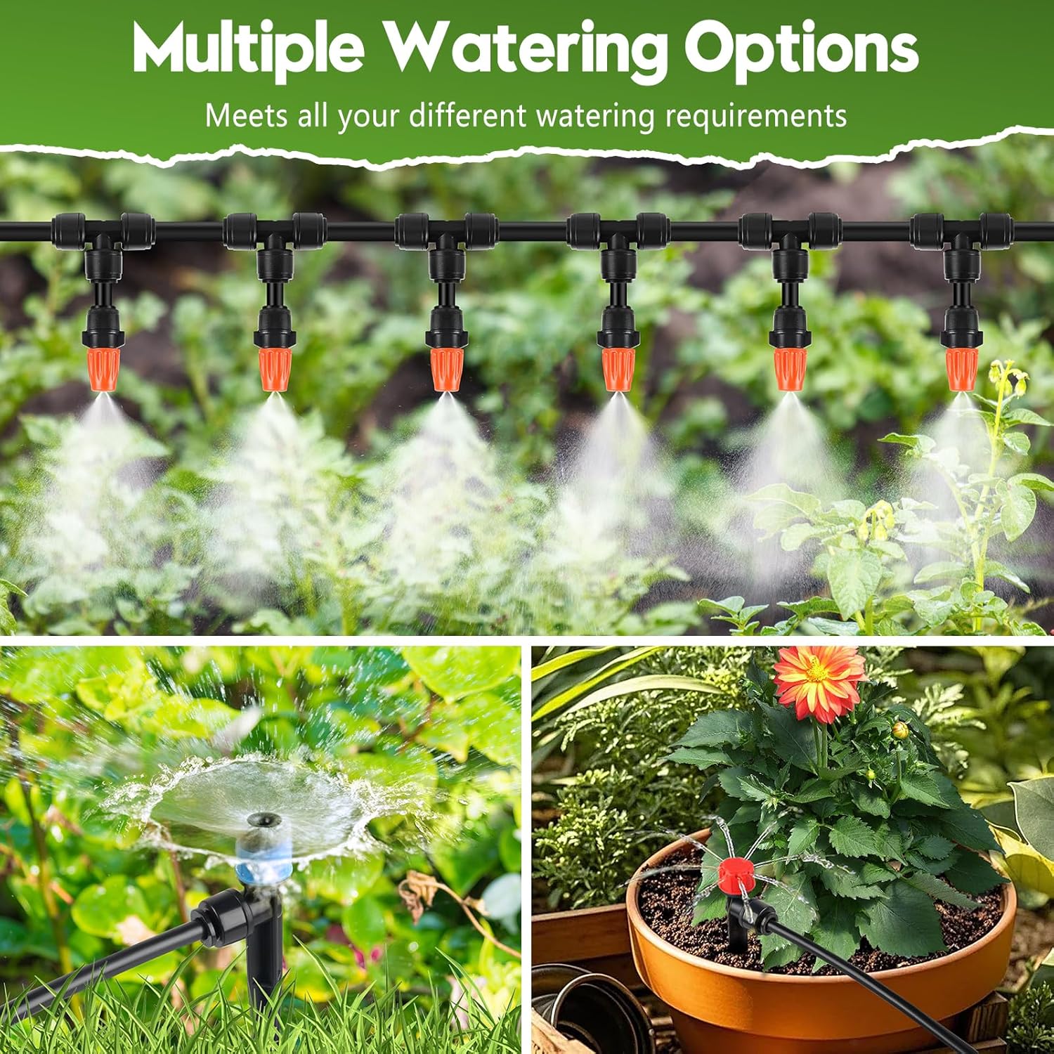 Alternative view of 240FT Drip Irrigation System for Garden, 2025 Upgraded Quick-Connect Automatic Garden Watering System with 1/2" & 1/4" Tubing and Adjustable Nozzle Emitters for Greenhouse, Yard, Lawn, Raised Bed