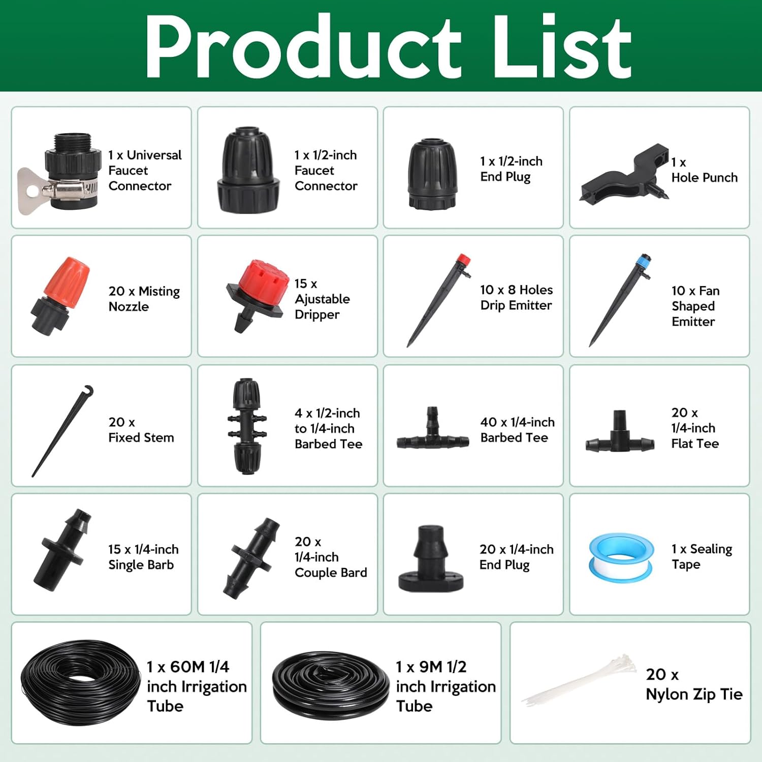 Alternative view of 230FT Drip Irrigation Kit-221pcs Quick Connector Garden Watering System- Irrigation System Patio Misting Plant Watering System -1/4 inch 1/2 inch Irrigation Tubing Hose Adjustable Nozzle