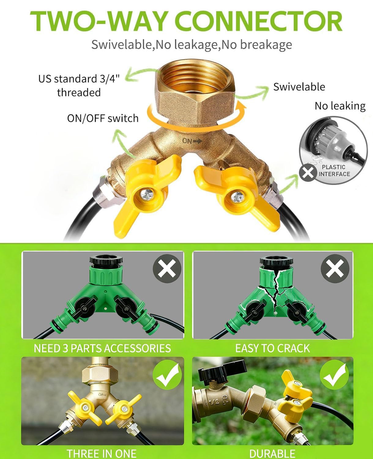 Alternative view of NACNO 49.2ft Drip Irrigation System, Garden Watering Kit with Heavy Duty Solid Brass Splitter, 1/4" Tubing, 12 Adjustable Emitters, DIY Automatic Irrigation for Patio, Greenhouse, Flower Bed