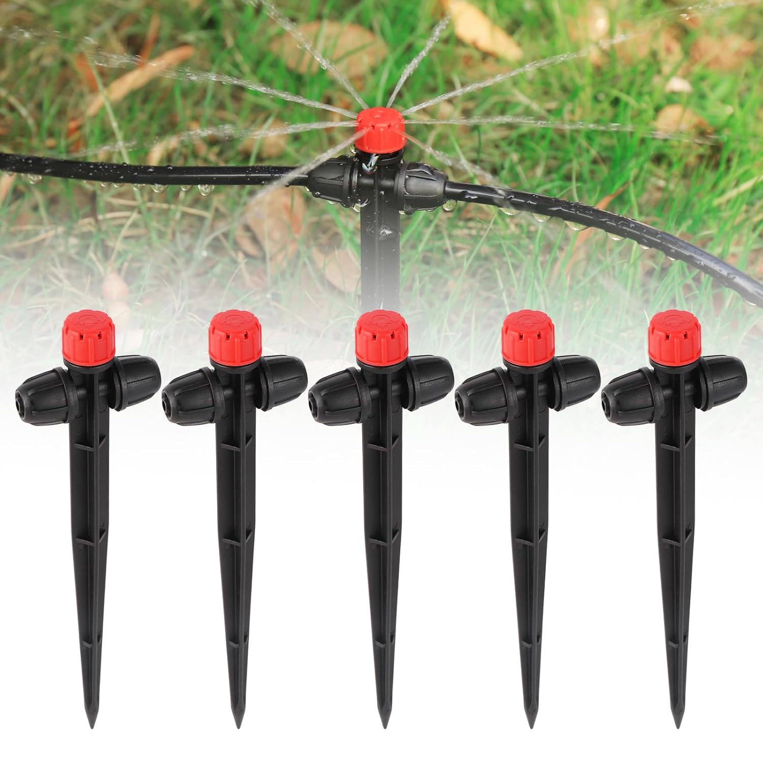 Drip Irrigation Emitters Adjustable 360 Degree Drip Emitters on 5" with Stake for 1/4" Drip Irrigation Tubing,Irrigation Drippers Ideal for (4-7mm) Garden House Watering System. (25pcs-Red Drip) - Image 9