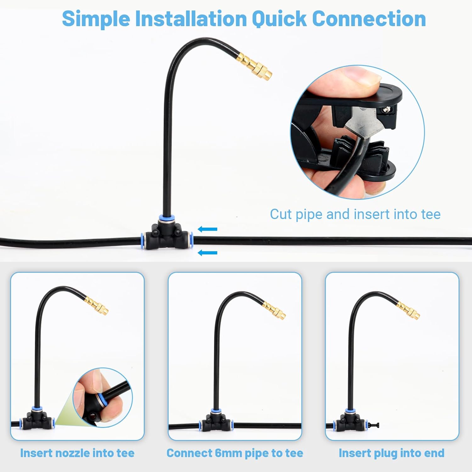 360° Adjustable Drip Irrigation System - 1/4" Tubing, 50FT Garden Watering Atomizing System with 15 Nozzles, Greenhouse Accessories for Yard, Lawn, Plants, Garden - Image 5