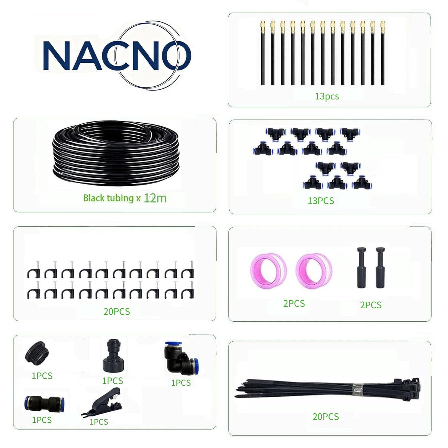 NACNO Drip Irrigation System 40ft, 1/4" Garden Watering Kit with 360° Adjustable Emitters & Misting Nozzles, DIY Automatic Distribution Tubing for Raised Bed, Patio, Greenhouse - Image 7