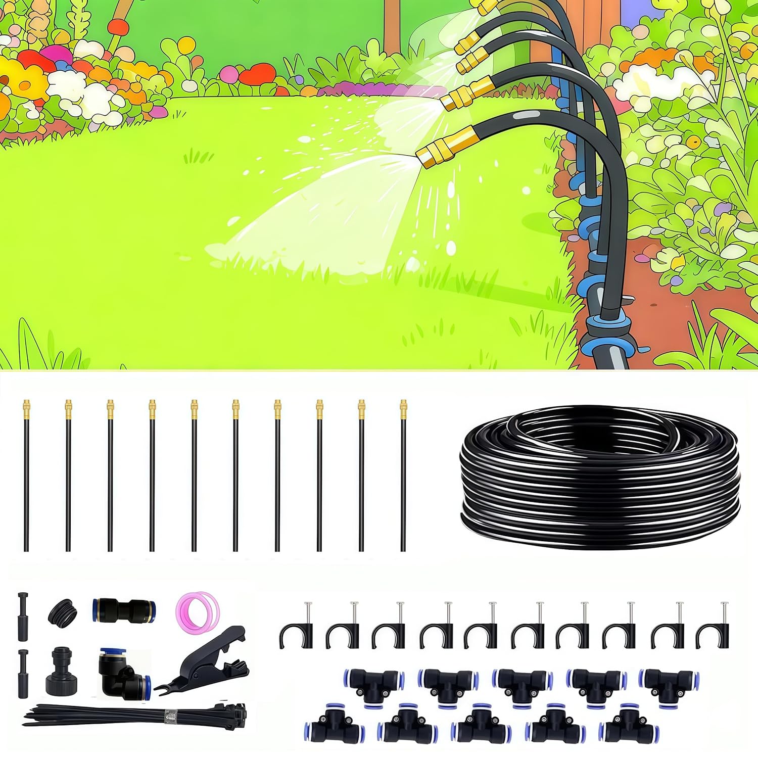 NACNO Drip Irrigation System 40ft, 1/4" Garden Watering Kit with 360° Adjustable Emitters & Misting Nozzles, DIY Automatic Distribution Tubing for Raised Bed, Patio, Greenhouse - Image 9