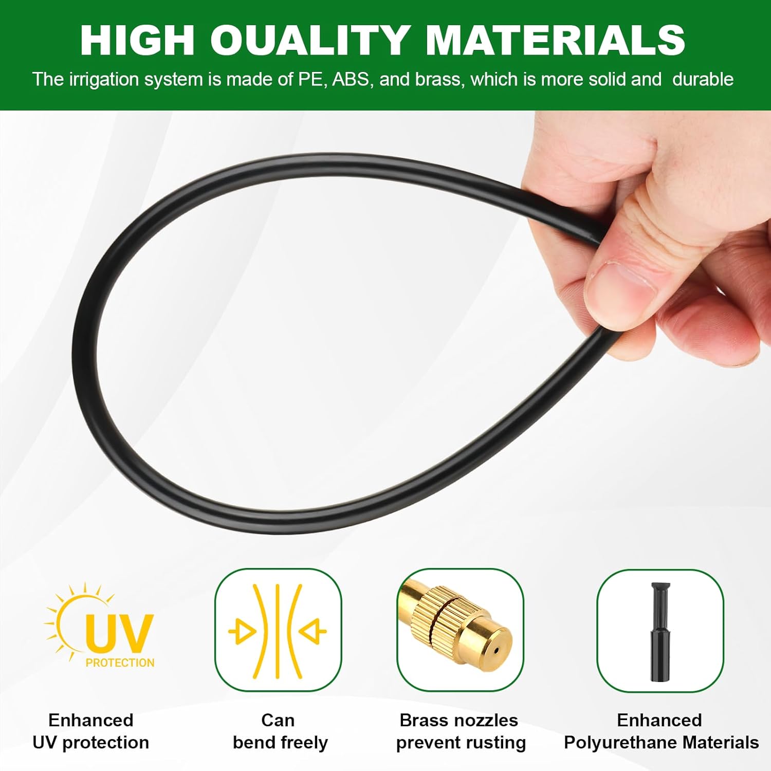 Alternative view of 360° Adjustable Drip Irrigation System, 50FT 1/4 inch Hose Garden Watering Kit with 15 Nozzles for Gardens, Plants, Greenhouses, and Outdoor Irrigation