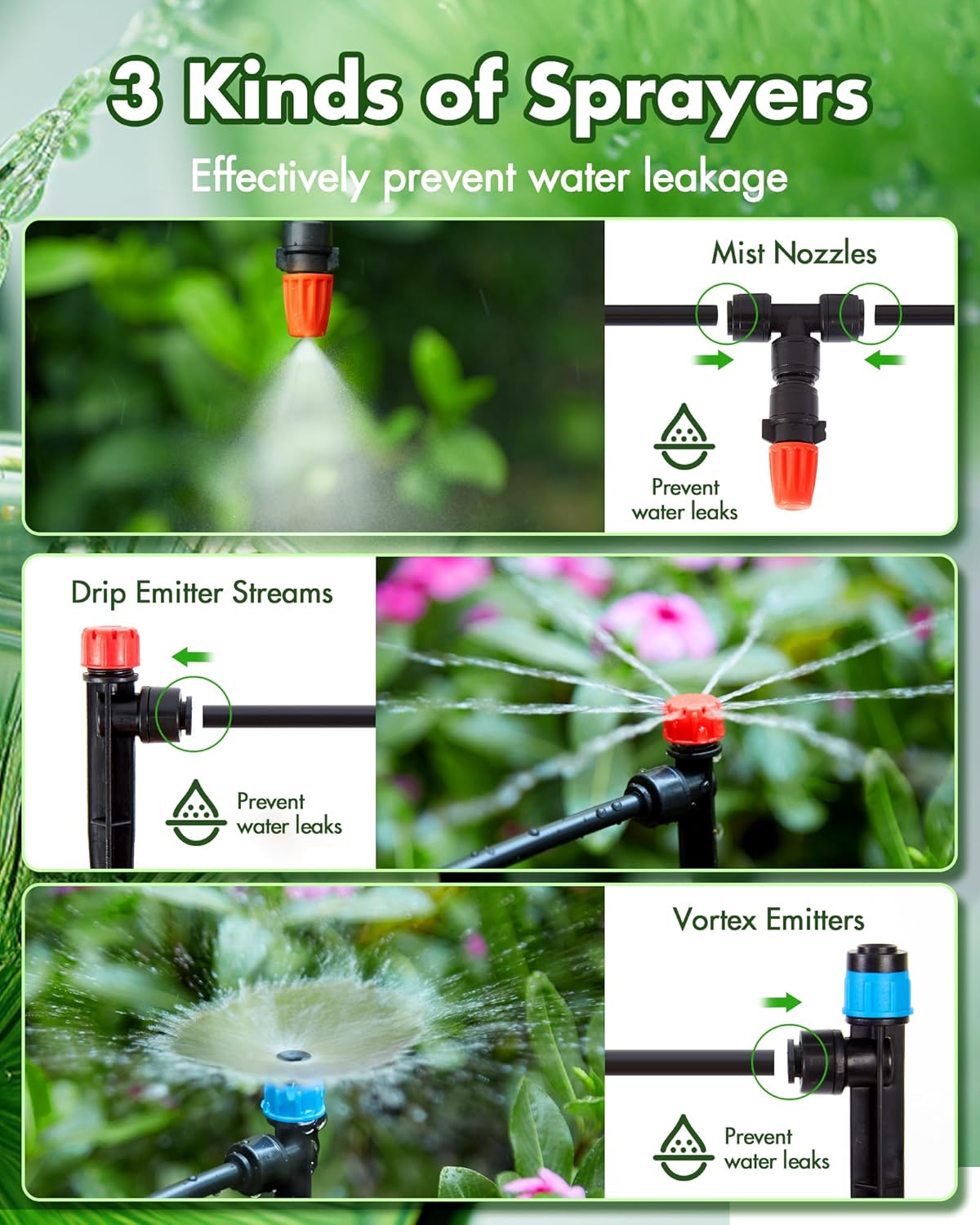 Alternative view of 240FT Drip Irrigation System Kits - Automatic Garden Watering Sprinkler with 1/2 & 1/4 inch Tubing Hose Patio Misting Plant Irrigation Water Equipment Quick Connector for Greenhouse Flower Beds Lawn
