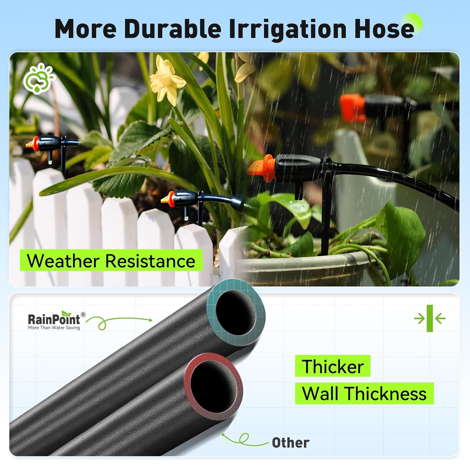 Alternative view of RAINPOINT Quick-Connect 1/4 Drip Irrigation Tubing Adjustable Water Flow Rate Accessories Kit/Expansion Kit Pack for Extra 10 Plants, Dripline Tubing (ID: 1/6” / 4mm & OD: 1/4” / 6mm)