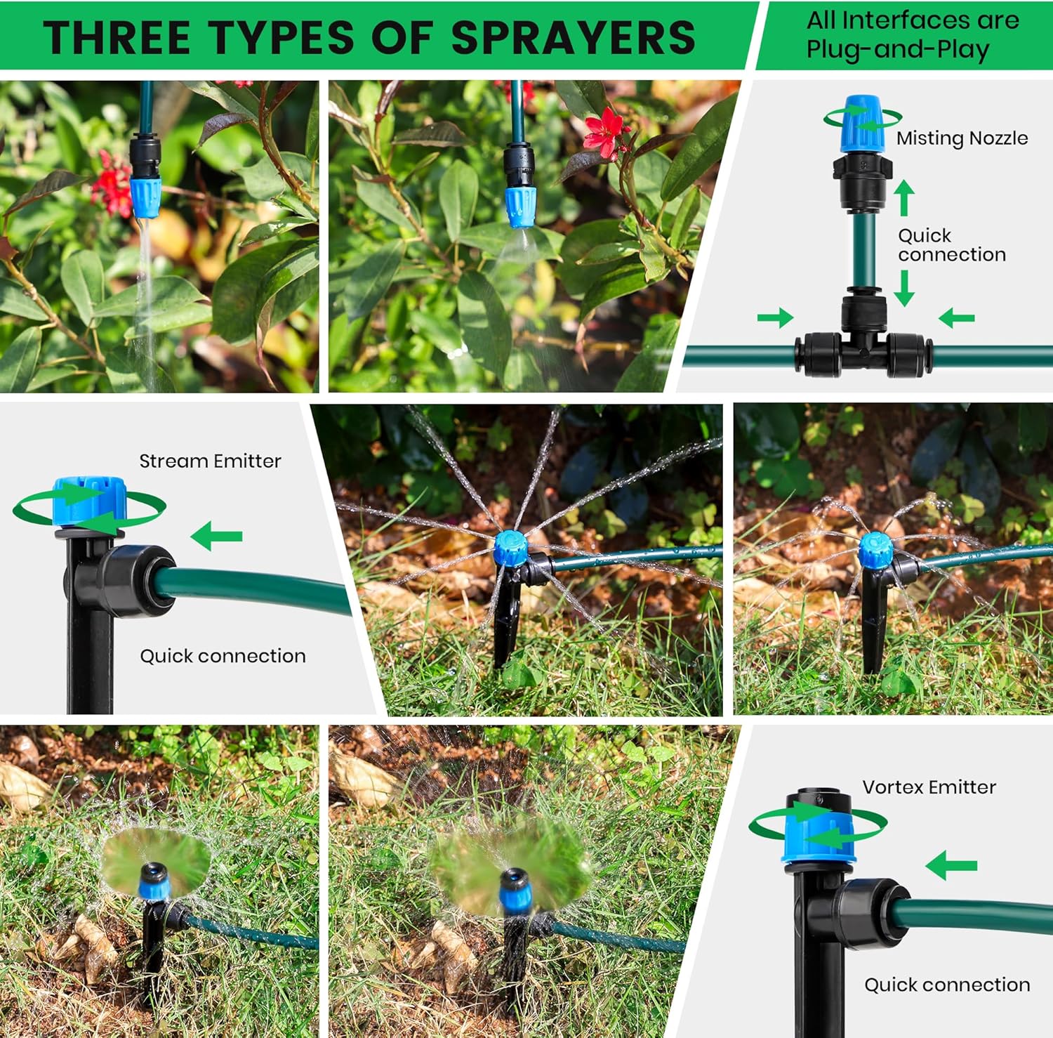 Alternative view of Bluepro 230FT Drip Irrigation System, Quick-Connect Automatic Garden Watering Misting System for Greenhouse, Yard, Lawn with 1/2 inch Hose, 1/4 inch Distribution Tubing, Drip Emitters, Connectors