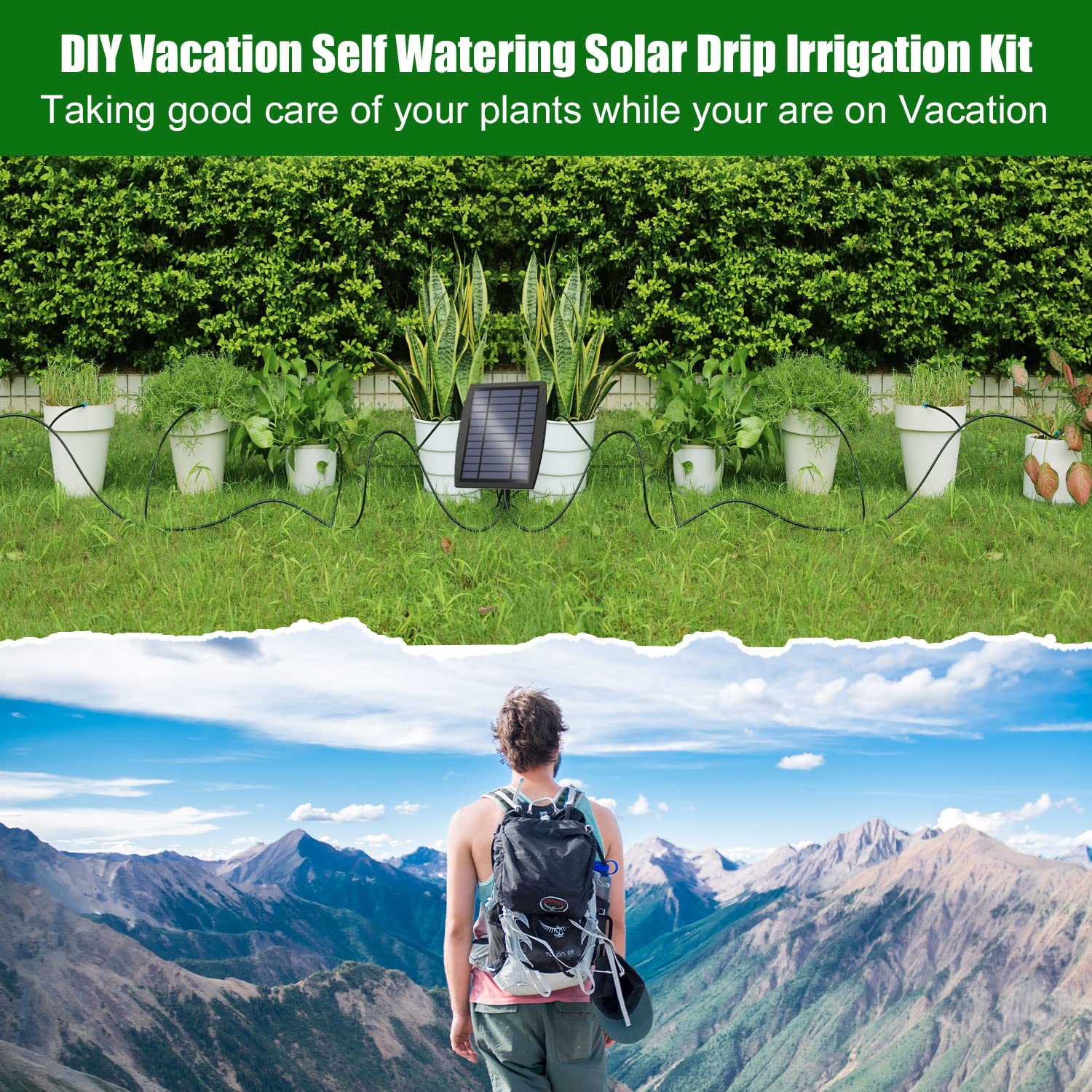 Solar Automatic Drip Irrigation Kit System, JIYANG Solar Powered Auto Easy DIY Watering Device Supported Pots Plants, 12 Timing Modes with Anti-Siphoning Device (Supported 20-30 Pots, 12Timing Modes) - Image 7