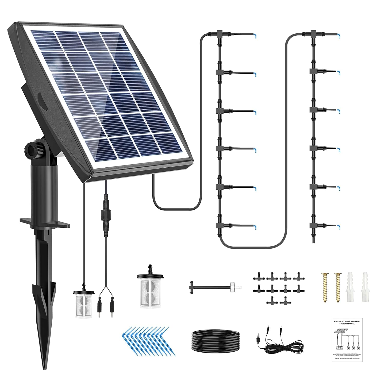Solar Automatic Drip Irrigation Kit System, JIYANG Solar Powered Auto Easy DIY Watering Device Supported Pots Plants, 12 Timing Modes with Anti-Siphoning Device (Supported 20-30 Pots, 12Timing Modes) - Image 8
