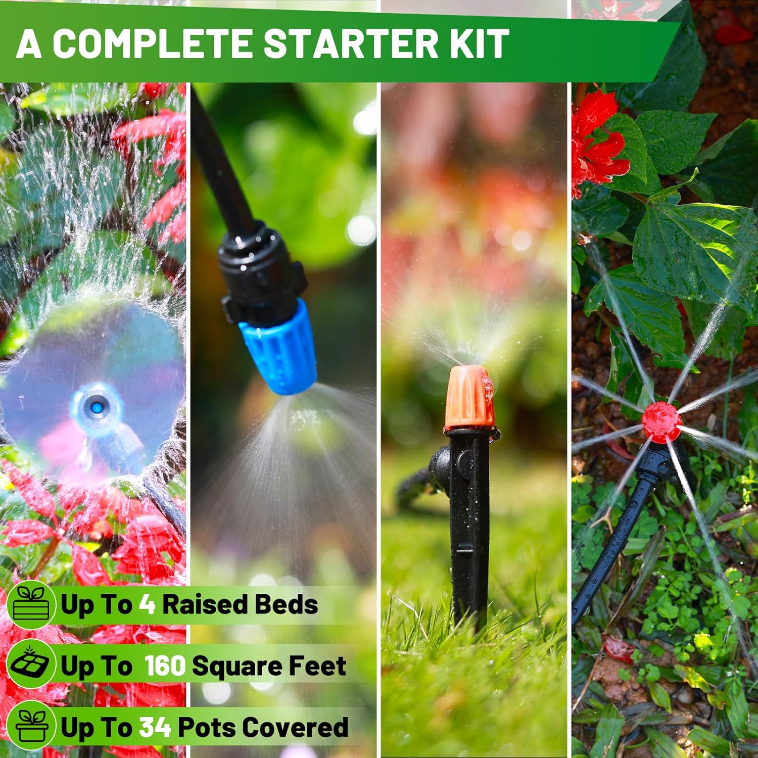 Alternative view of 240FT Drip Irrigation System, 2025 Upgraded Quick Connector Irrigation System for Garden, Adjustable Nozzles, Garden Watering System with 1/4" & 1/2" Tubing, Sprinklers for Garden, Greenhouse, Lawn