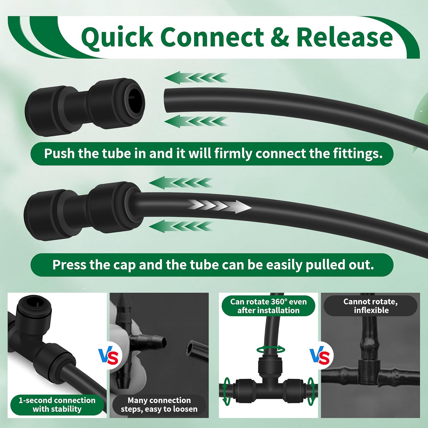 Sweezwon 52Pcs 1/4" Drip Irrigation Quick Connect Fittings Kit (12 Couplings, 10 Tees, 12 Elbows, 5 Shut Off Valves, 12 Plugs & Tubing Cutter), Drip Line Connectors for 1/4" Tubing - Image 3