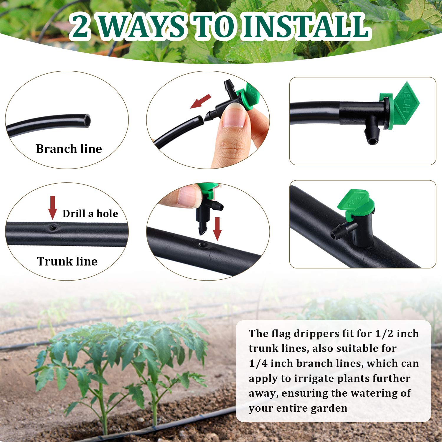 Alternative view of Mudder 60 Pieces Irrigation Drip Emitter Garden Flag Irrigation Dripper, Trees and Shrubs (Green Black)