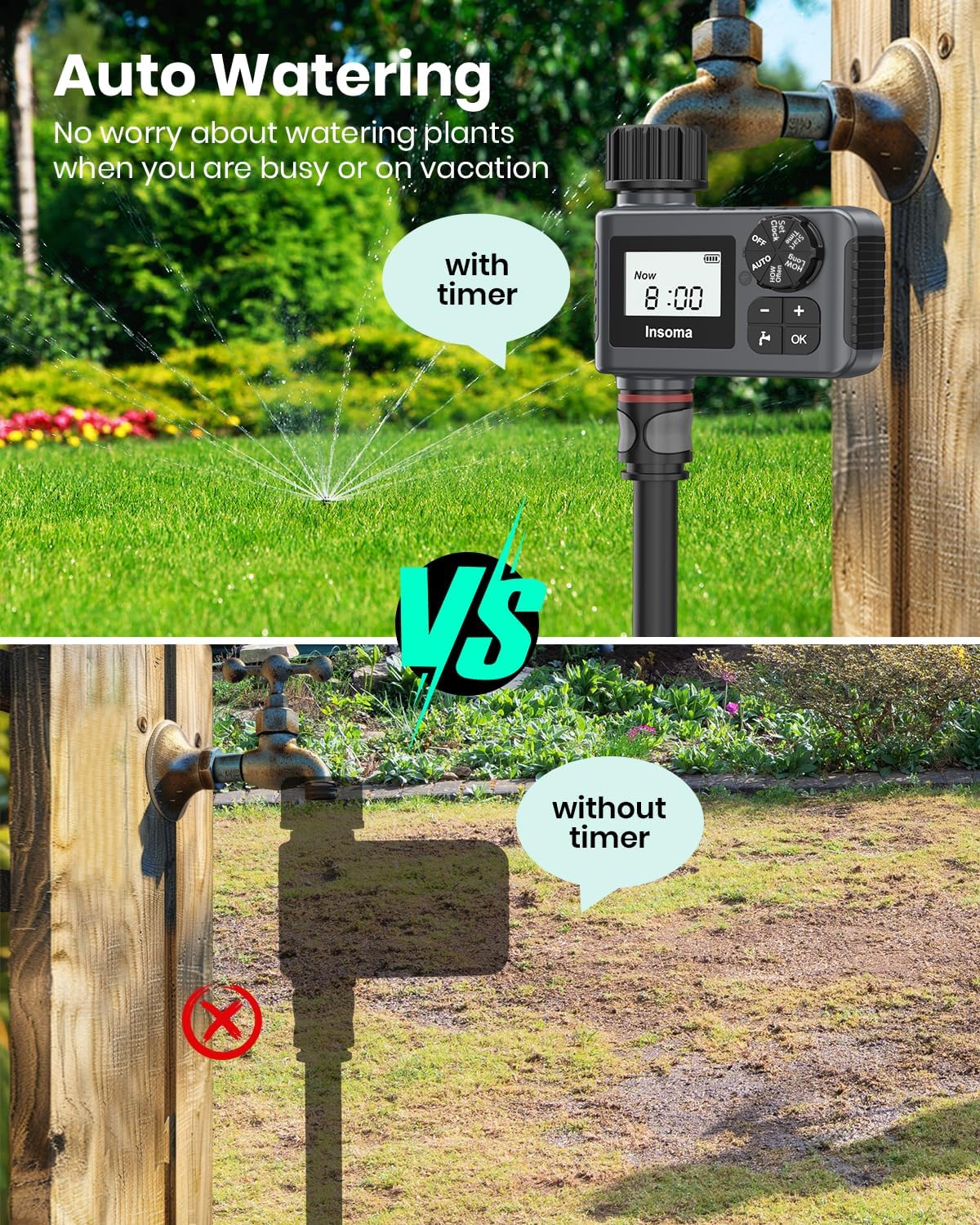 Alternative view of Insoma Outdoor Garden Hose Faucet Timers, Programmable Water Sprinkler Timer with Rain Delay/Manual/Automatic Drip Irrigation and Lawn Watering System for Yard, 1 Outlet