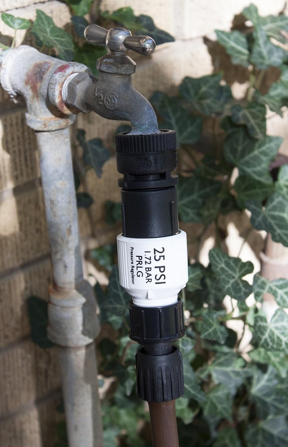 Alternative view of Habitech Drip Irrigation Faucet Adapter Kit: Connect 1/2" Tubing to Faucet or Hose, Backflow Preventer, Filter, Pressure Regulator - No Assembly Required