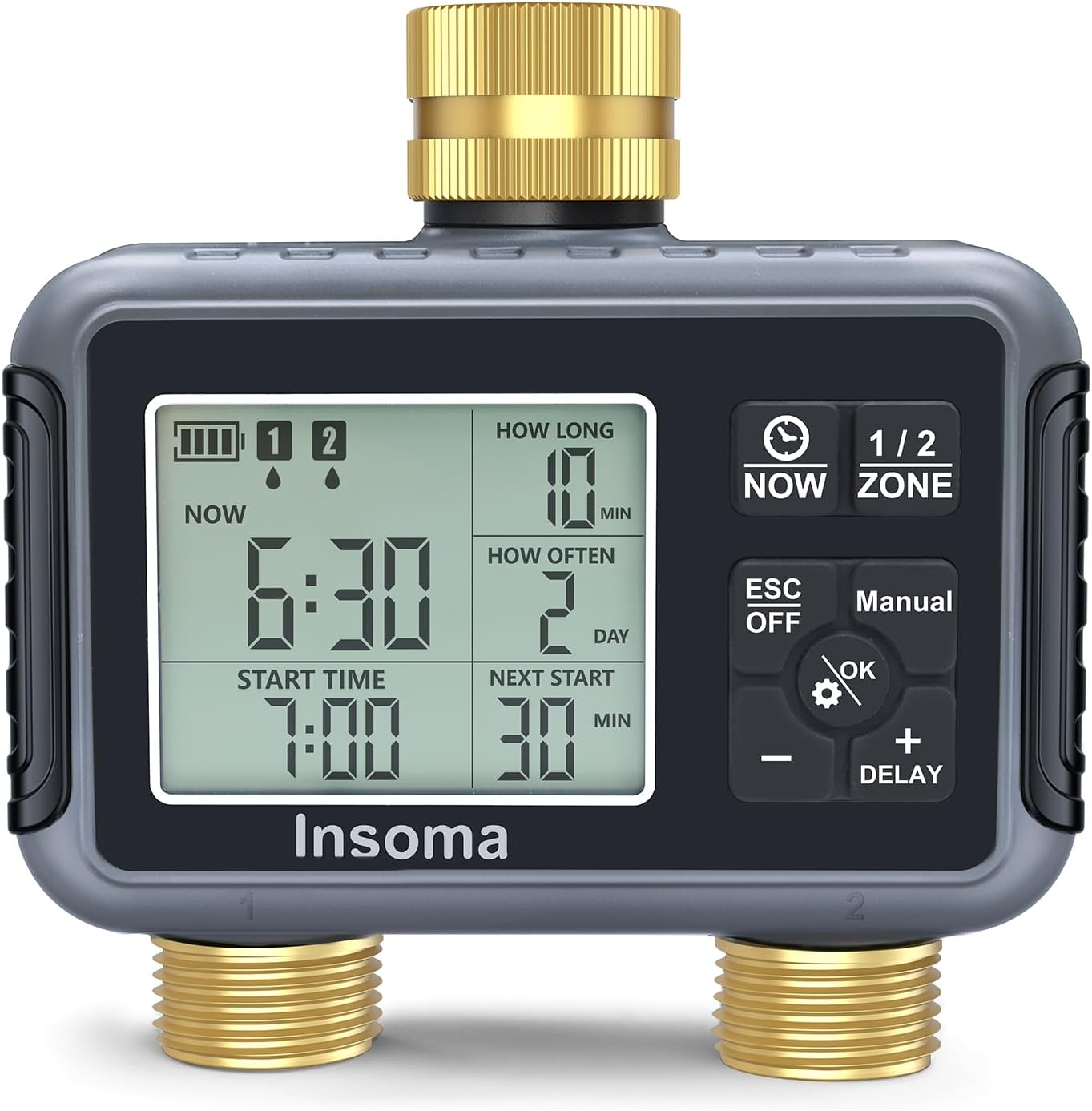 Insoma Outdoor Garden Hose Faucet Timers, Programmable Water Sprinkler Timer with Rain Delay/Manual/Automatic Drip Irrigation and Lawn Watering System for Yard, 1 Outlet - Image 8