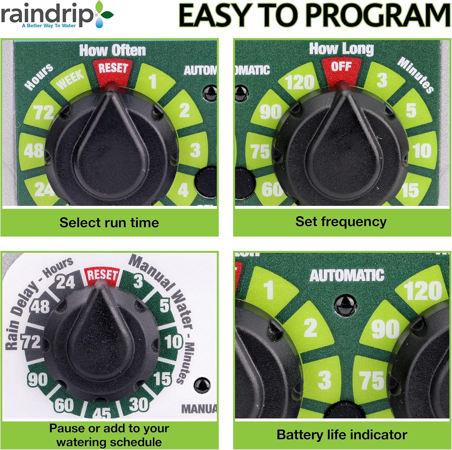 Alternative view of Raindrip R675CT Analog 3-Dial Water, Sprinkler Timer with Rain Delay for Drip Irrigation, Garden, Self-Watering