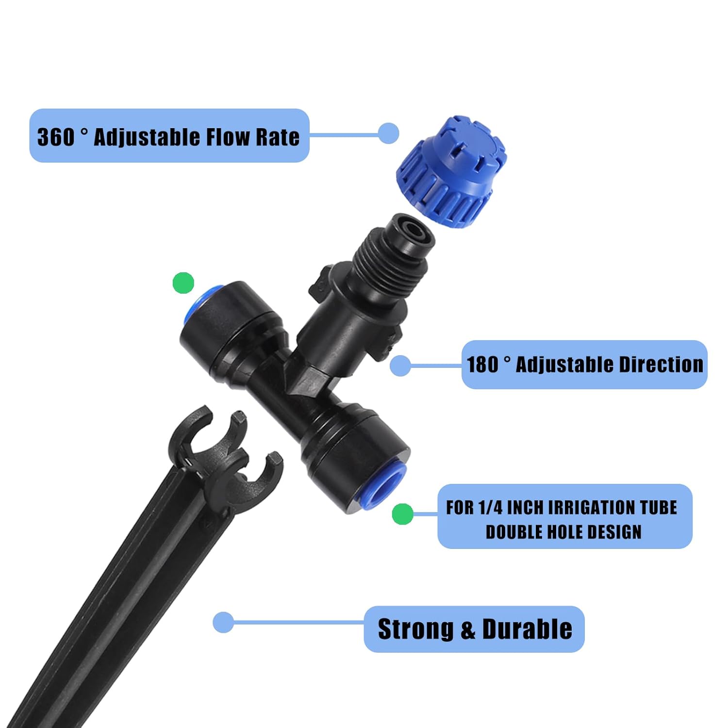 Alternative view of Drip Irrigation Emitters,with Adjustable 360 Degree Water Flow Drippers Emitters Push-to-Fit for 1/4 inch Tubing Garden Drippers Emitters for House Garden Watering System(12pcs- Drip)