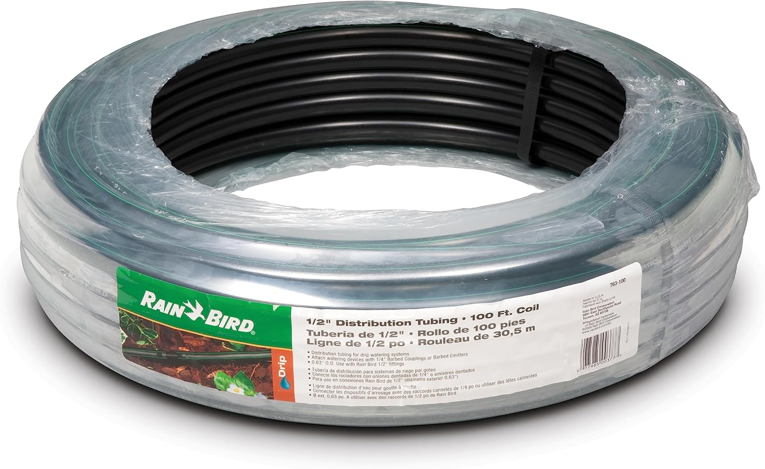 Alternative view of Rain Bird T63-100 Drip Irrigation 1/2" (0.634" OD) Blank Distribution Tubing, 100' Roll, Black