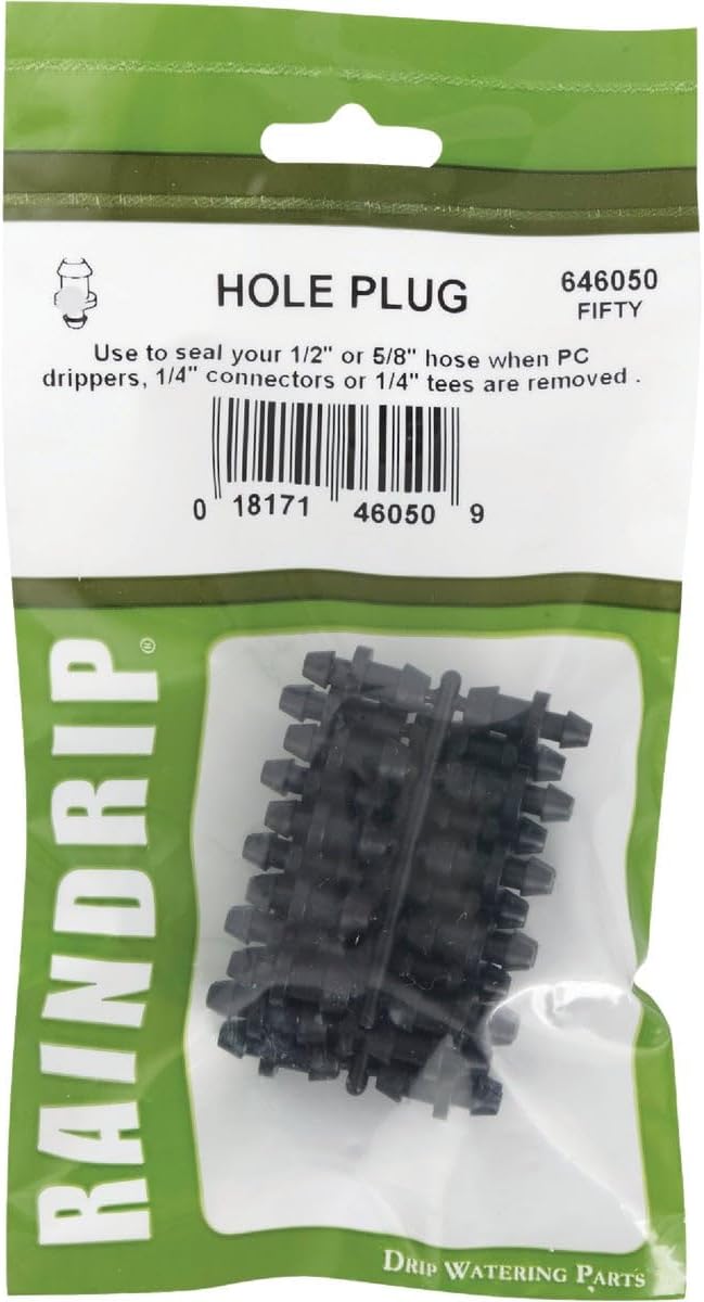 Raindrip 646050B Goof Plugs for Drip Irrigation Supply Tubing, Plug Unneeded Holes in Tubing, Plastic, 50-Pack, Black