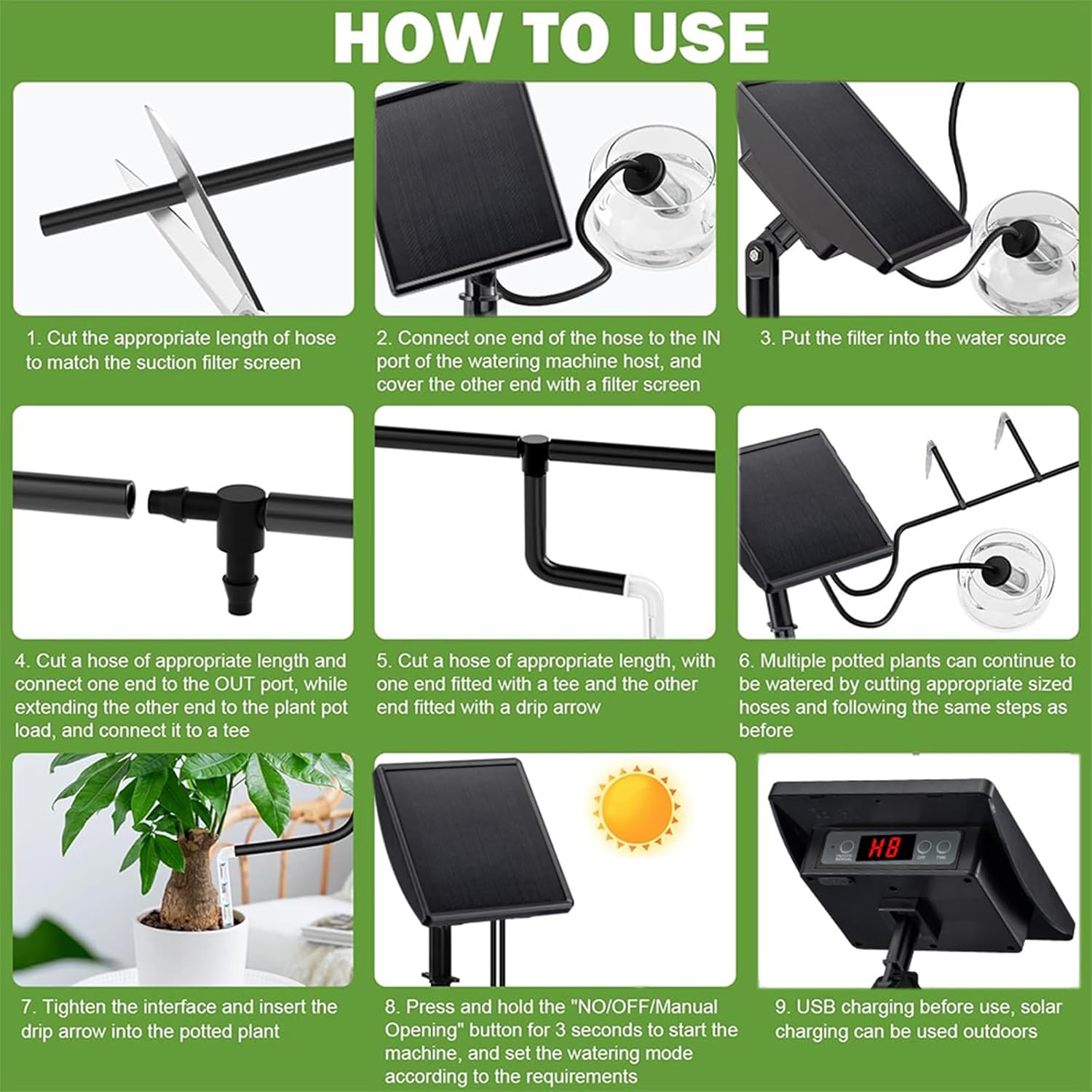 49FT Solar Drip Irrigation System - Auto Plant Watering Kit for 15 Pots with Anti-Siphoning Device - 750ml/min Flow Indoor Outdoor Garden Balcony & Patio Solar Powered Irrigation System - Image 5