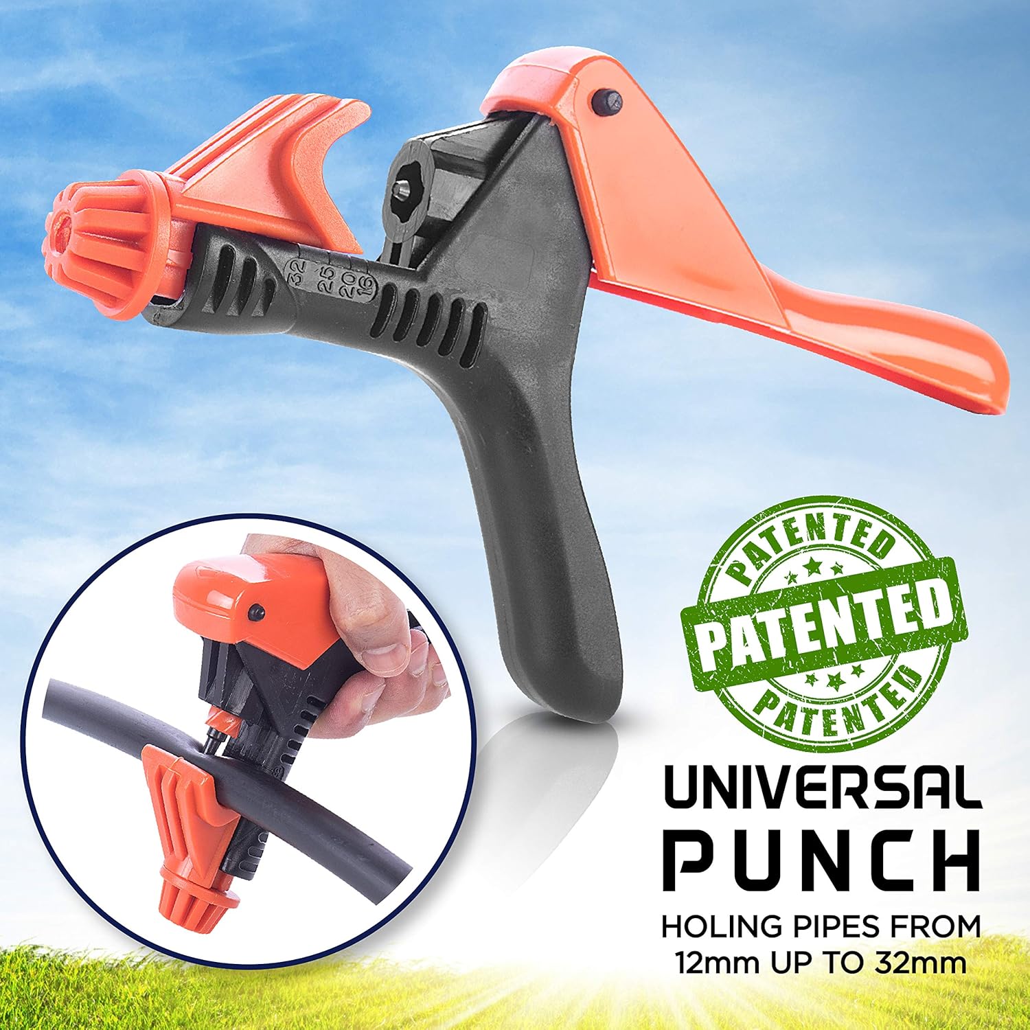 Al-Magor Universal Punch UP-3 Drip Irrigation Hole Punch Tool - Spiral Operation Tube Punch for Drippers, Connectors, Sprinkler Irrigation Tubes Pipes 16 to 32mm, Drip Irrigation Punch Tool 160030-P