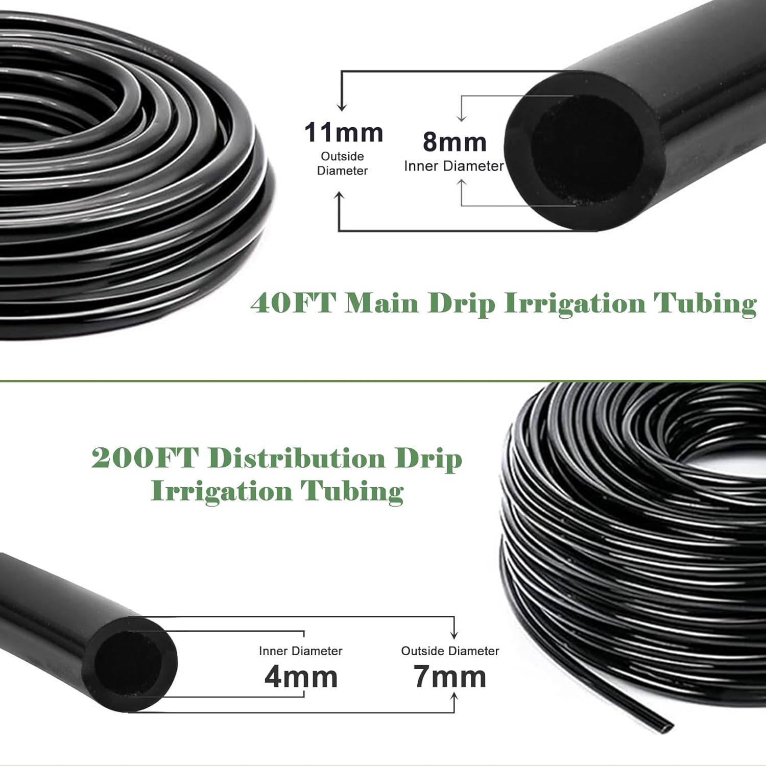 Alternative view of 200FT+40FT Drip Irrigation System, Garden Watering System with 8/11mm Main Tubing 4/7mm Distribution Irrigation Tubing and Accessories, Irrigation System for Garden, Greenhouse, Yard, Lawn, Plant