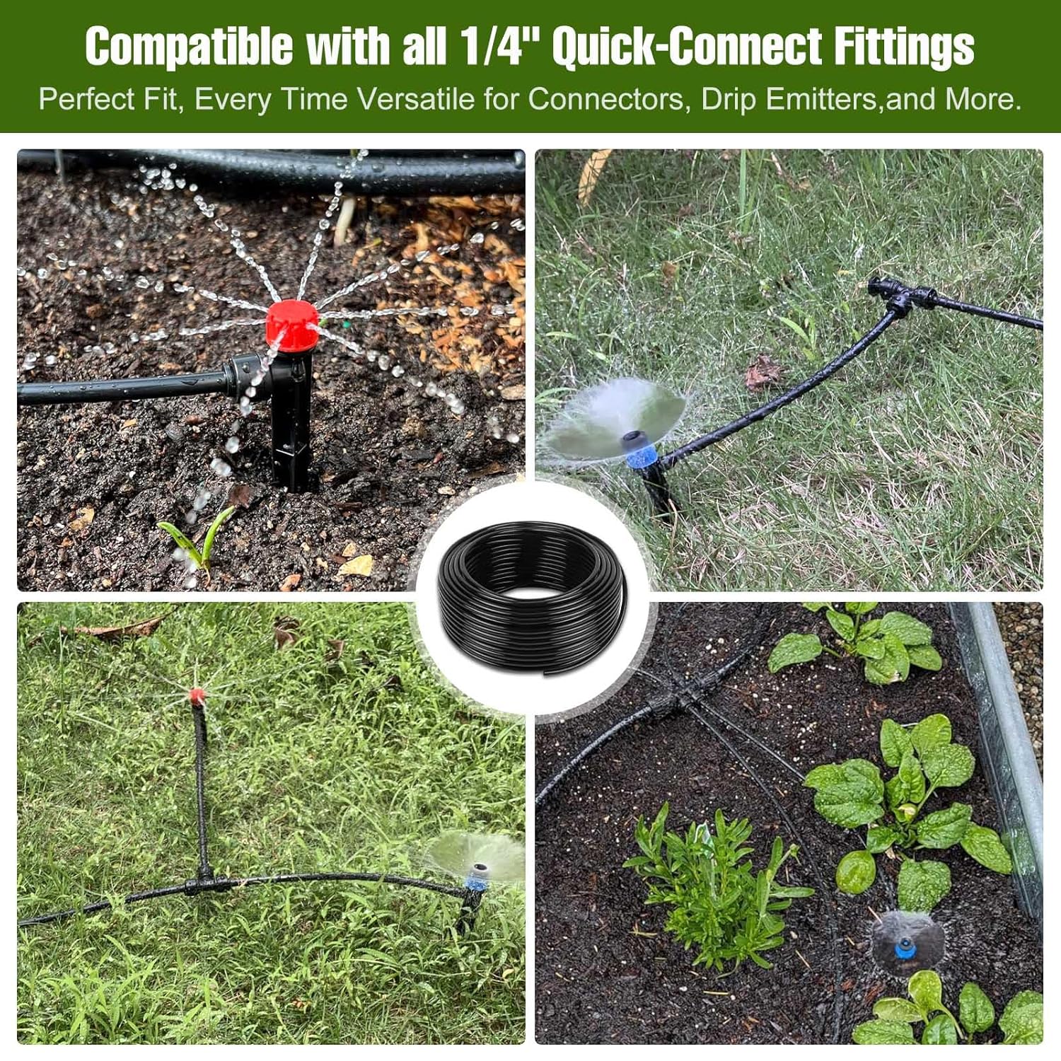 100FT 1/4 Inch Drip Irrigation Tubing with 10 Pack Push-to-Connect 1/4" Tee Connectors, Distribution Drip Line Hose & Universal Tee Fitting, for Drip Irrigation Parts or Drip System and Misting System - Image 4