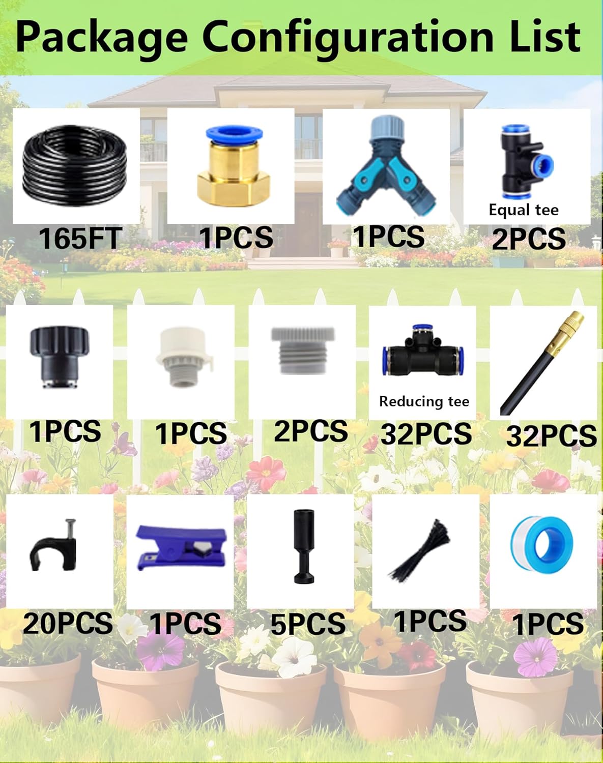 Drip Irrigation System - 360° Adjustable Micro Spray Sprinkler Kit for Garden, Easy Installation No Tools, Fine Mist Watering for Garden Potted Plants, Greenhouse, Patiou200B Watering System