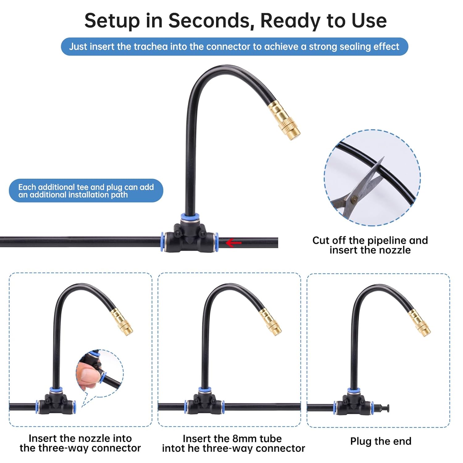 Alternative view of 360° Automatic Drip Irrigation Kit - 5/16'' Tubing, Adjustable Universal Spray Nozzle, Copper Atomizing System for Garden/Lawn/Greenhouse - Multi-Directional Rotation, Quick Connectors, 16FT