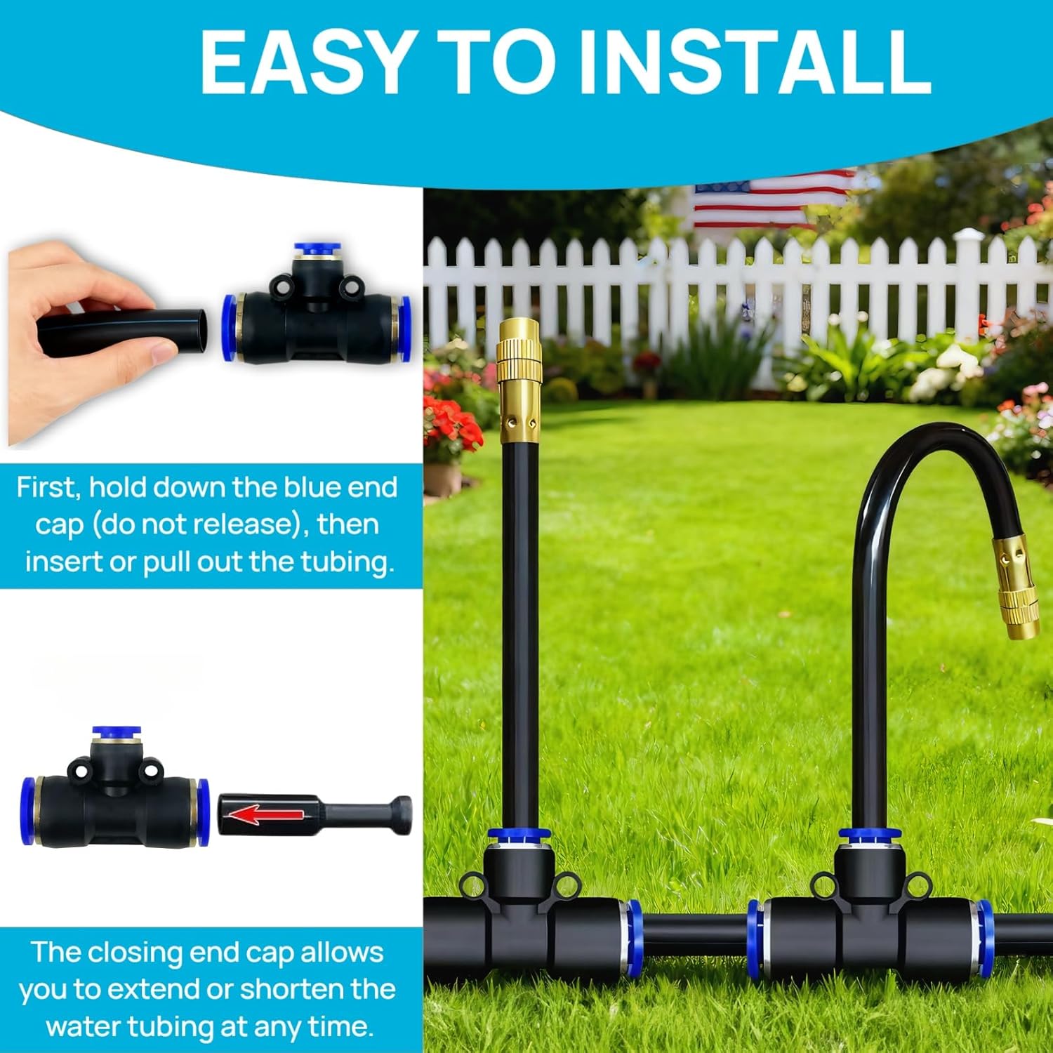 360° Adjustable Drip Irrigation System - 50FT 15/32inch Hose, High Water Flow,No Drying Out,Garden Watering Atomizing System with 16 Copper Nozzles,Suitable for Gardens, patios, Plants, Farms - Image 3