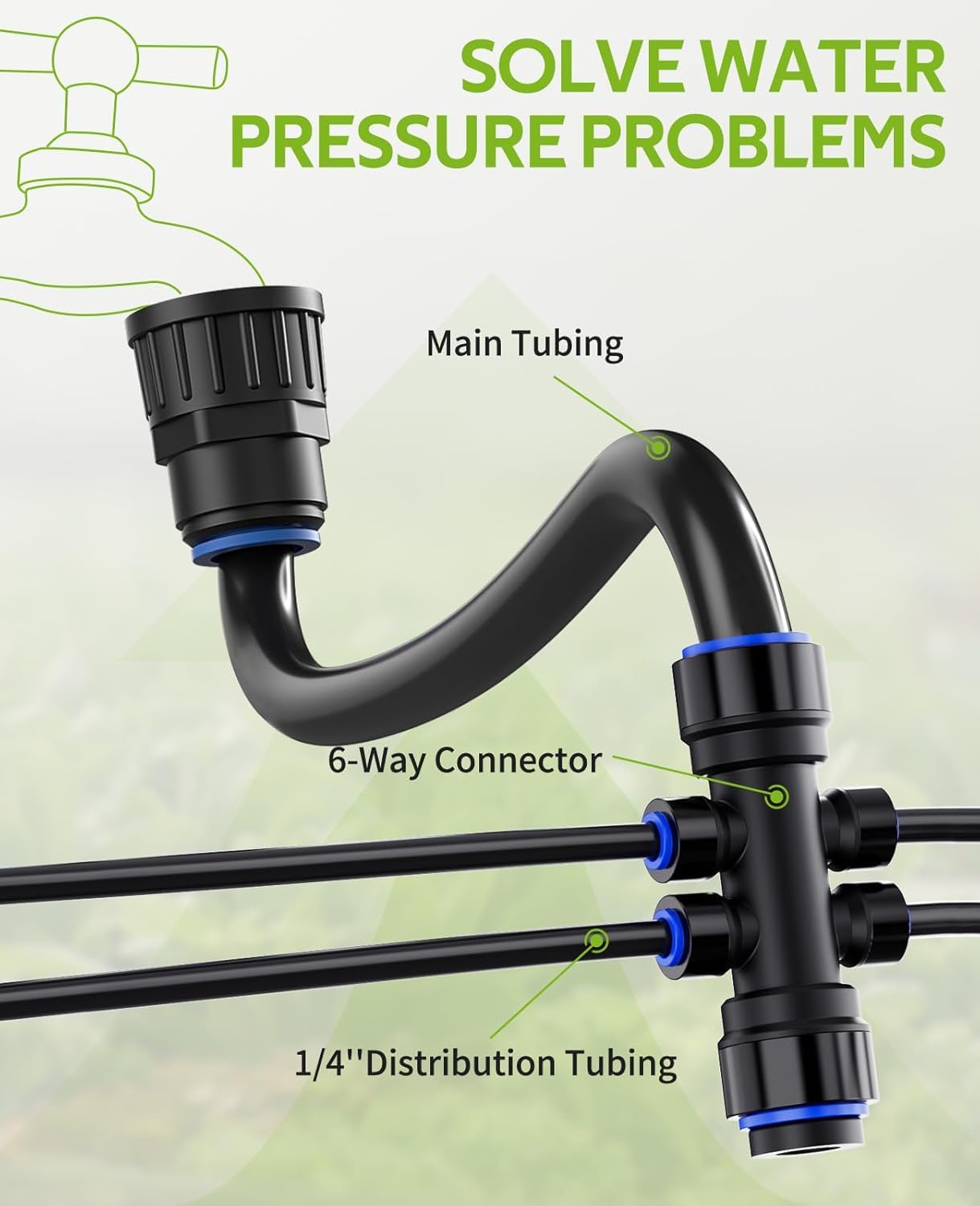 Alternative view of Quick-Connect Automatic Drip Irrigation System Kit u2013 36FT Garden Watering Kit with Adjustable Nozzles & Sprinklers for Greenhouse, Lawn, and Potted Plants Watering System
