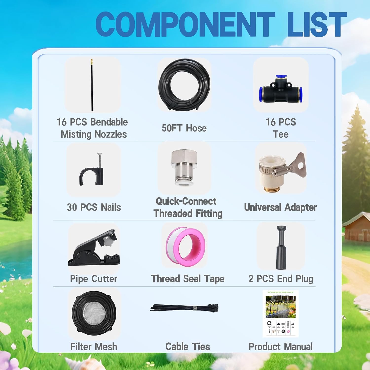 360° Adjustable Drip Irrigation System - 50FT 15/32inch Hose, High Water Flow,No Drying Out,Garden Watering Atomizing System with 16 Copper Nozzles,Suitable for Gardens, patios, Plants, Farms - Image 7