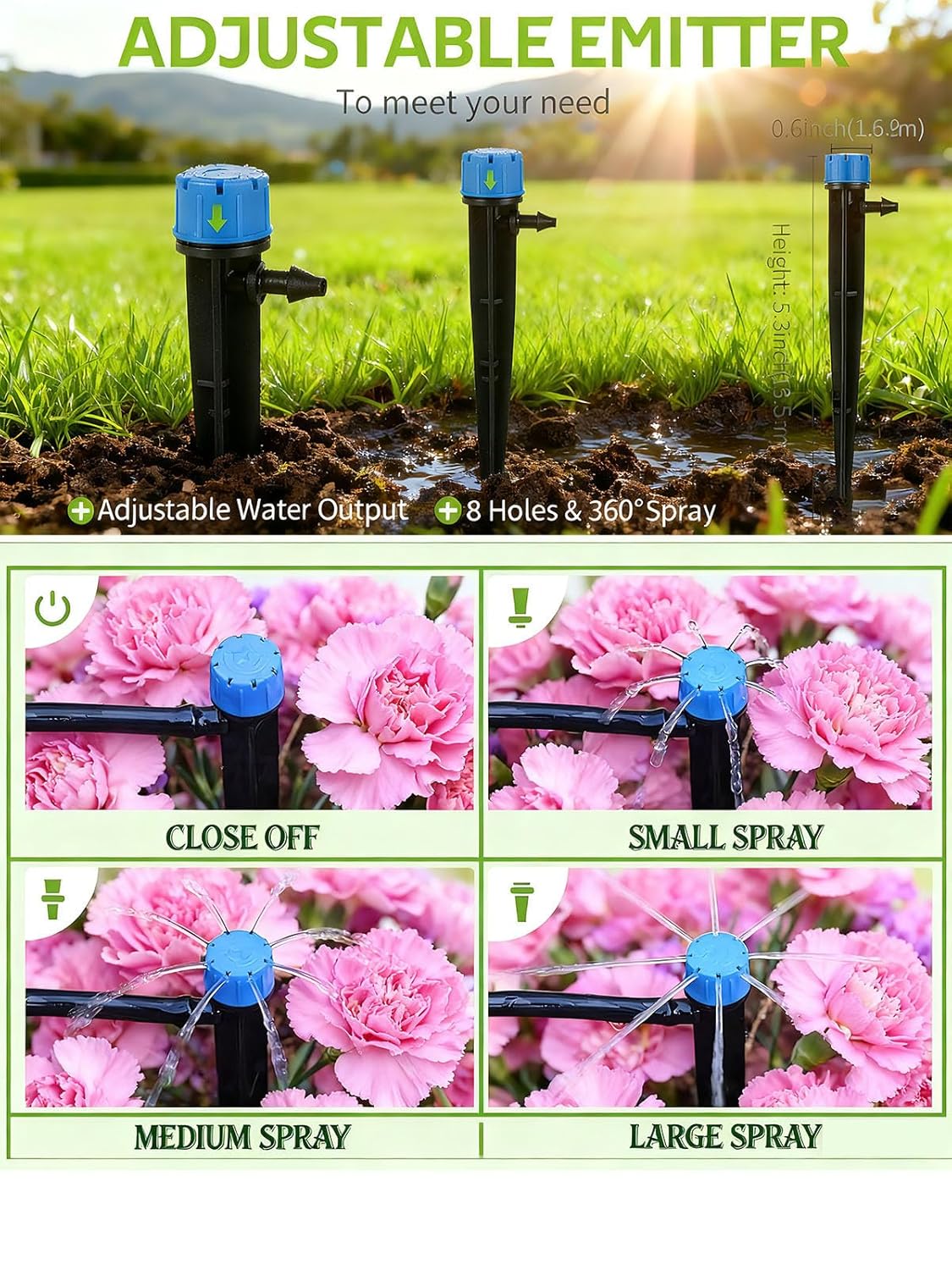 NACNO 49.2ft Drip Irrigation System, Garden Watering Kit with Heavy Duty Solid Brass Splitter, 1/4" Tubing, 12 Adjustable Emitters, DIY Automatic Irrigation for Patio, Greenhouse, Flower Bed