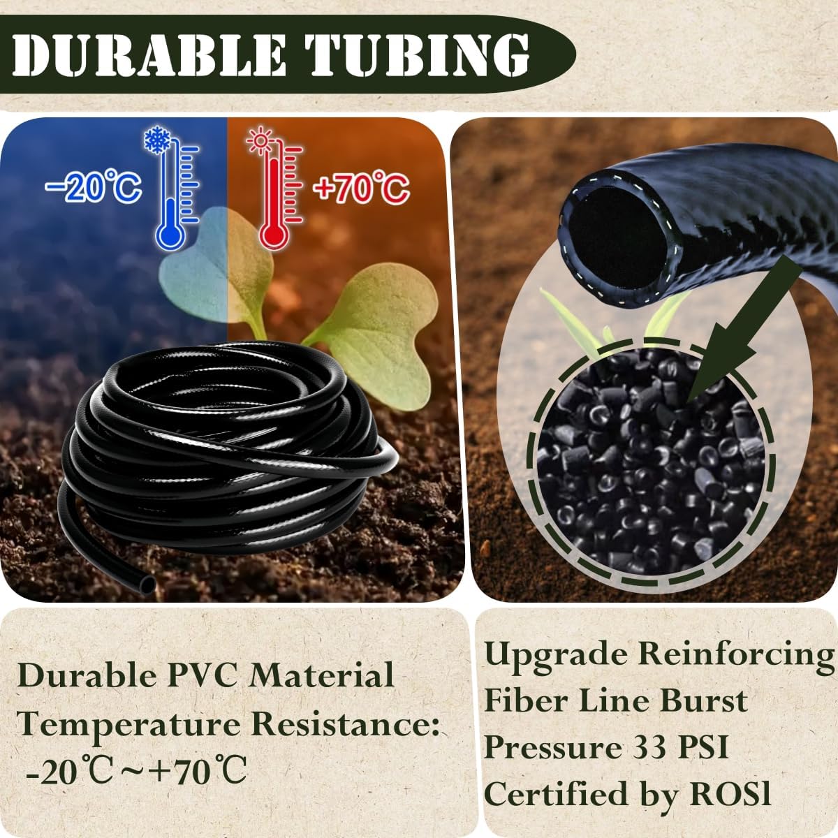 TBPA 1/2in. Drip Irrigation Tubing - 50FT Drip Line Irrigation System Parts for Garden(Includes 1/2" Straight Connector,Switch Valves, T Connectors, 1/2" to 1/4" Tubing Reducers, Cable Zip Ties)