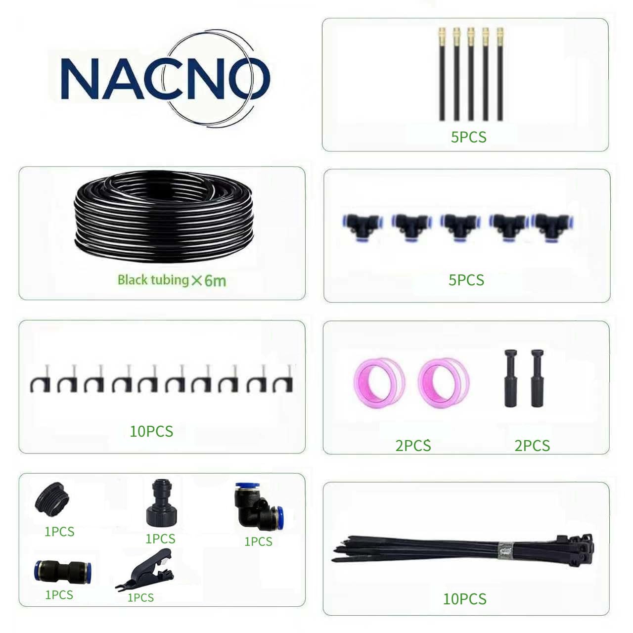NACNO Drip Irrigation System 20ft, 1/4" Garden Watering Kit with 360° Adjustable Emitters & Misting Nozzles, DIY Automatic Distribution Tubing for Raised Bed, Patio, Greenhouse - Image 7