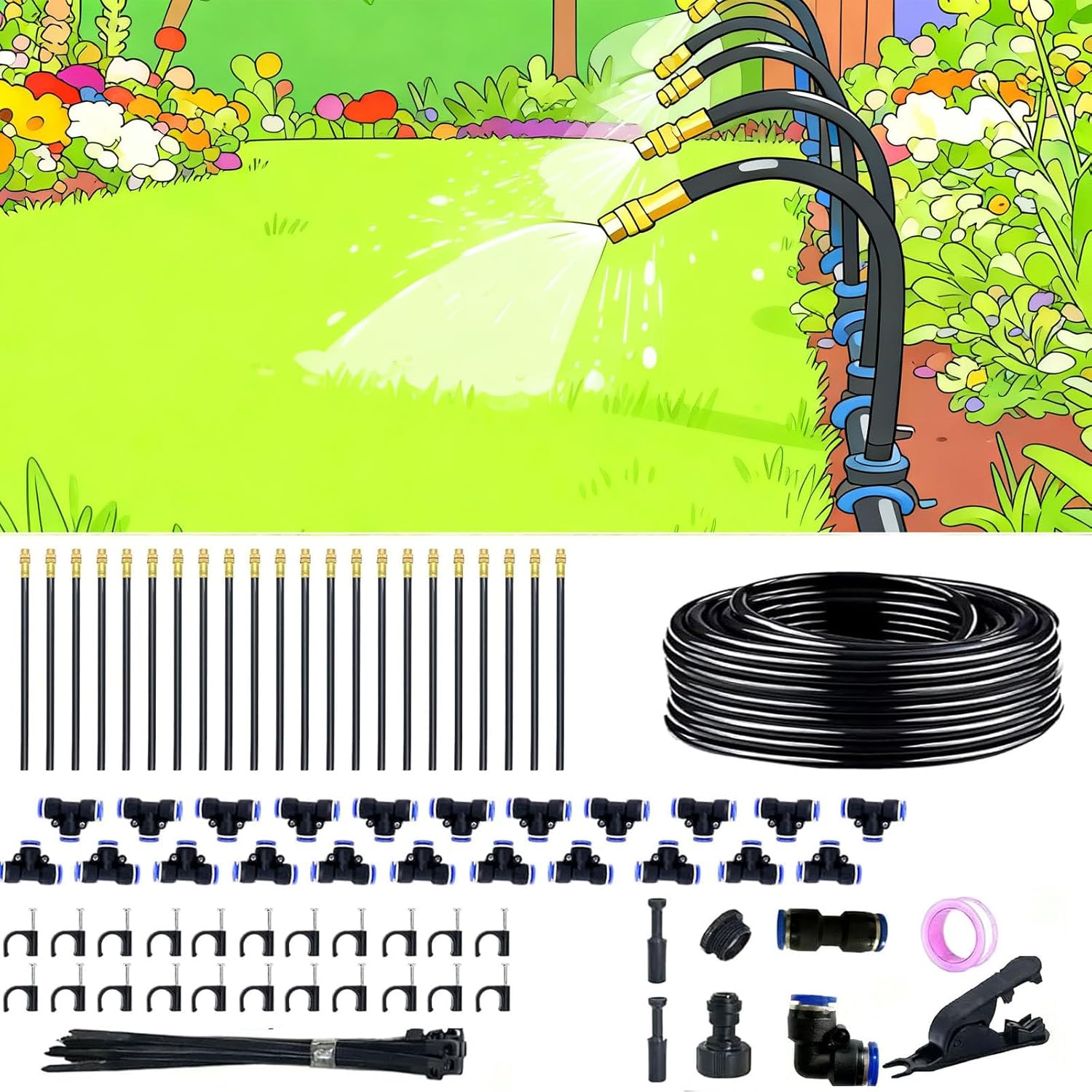 NACNO Drip Irrigation System 20ft, 1/4" Garden Watering Kit with 360° Adjustable Emitters & Misting Nozzles, DIY Automatic Distribution Tubing for Raised Bed, Patio, Greenhouse - Image 9