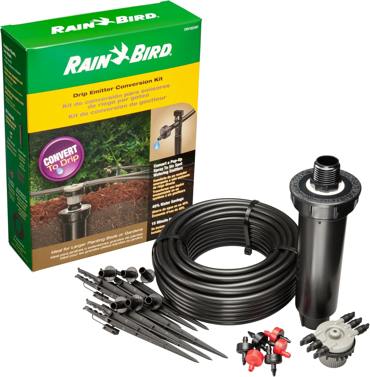 Rain Bird CNV182MBS Drip Irrigation Sprinkler Conversion Kit, 1800 Pop-Up to 6 Drip Micro Bubblers with 1/4" Tubing - Image 7